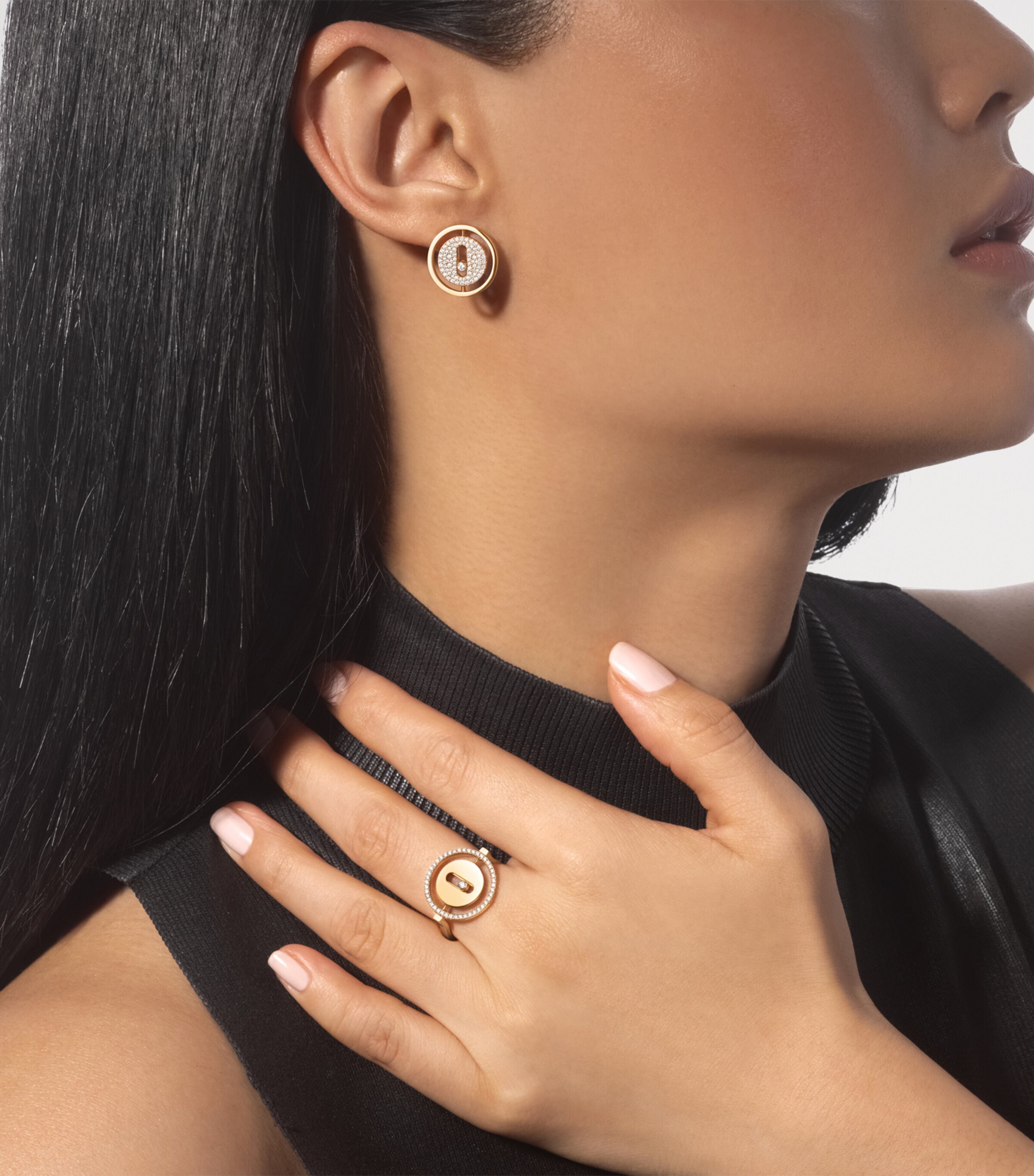Messika Lucky Move Yellow Gold and Diamond Pavé Stud Earrings (0.48ct) Yellow Gold Image 2