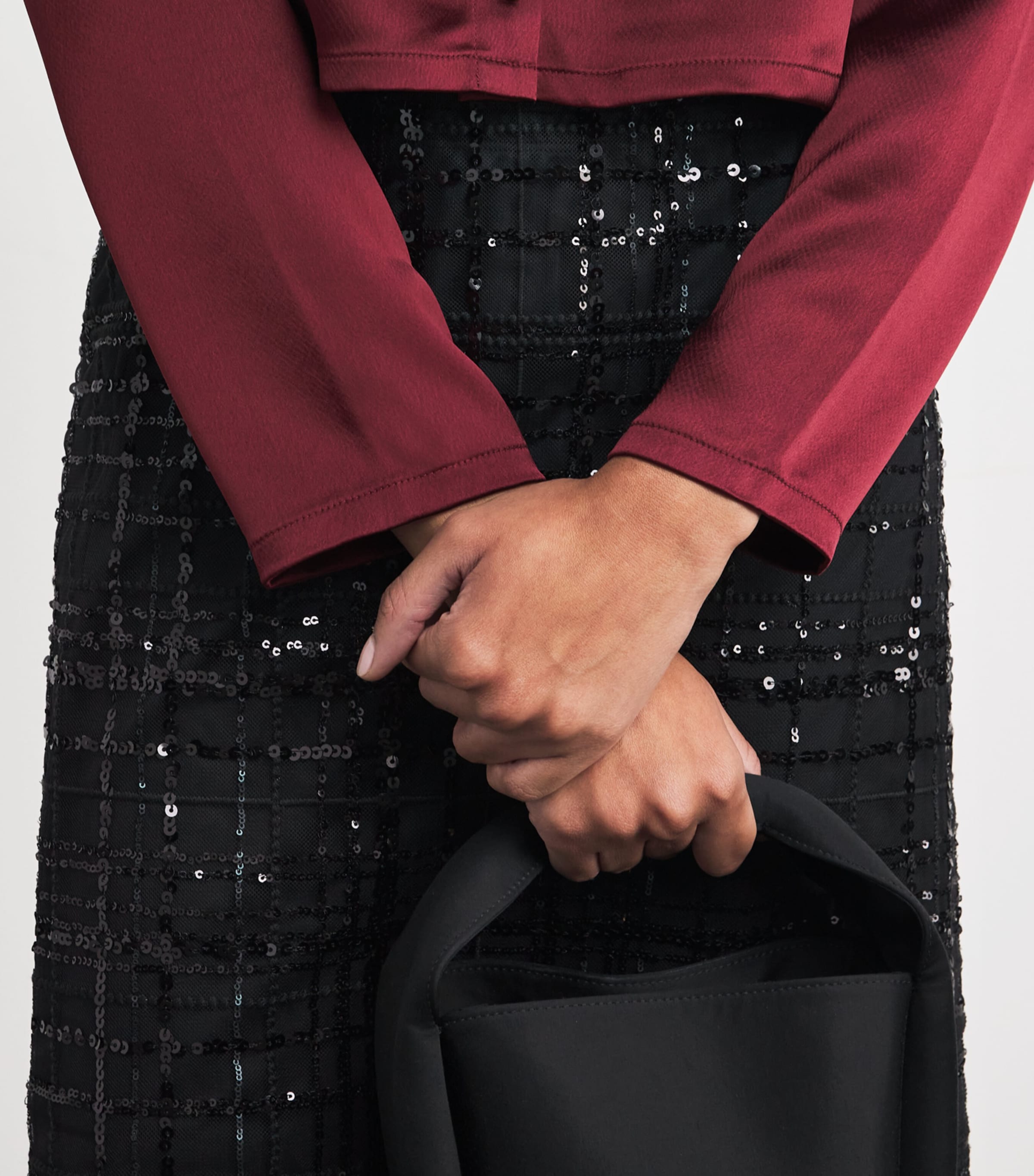 Sequin Check Midi Skirt BLACK Image 6