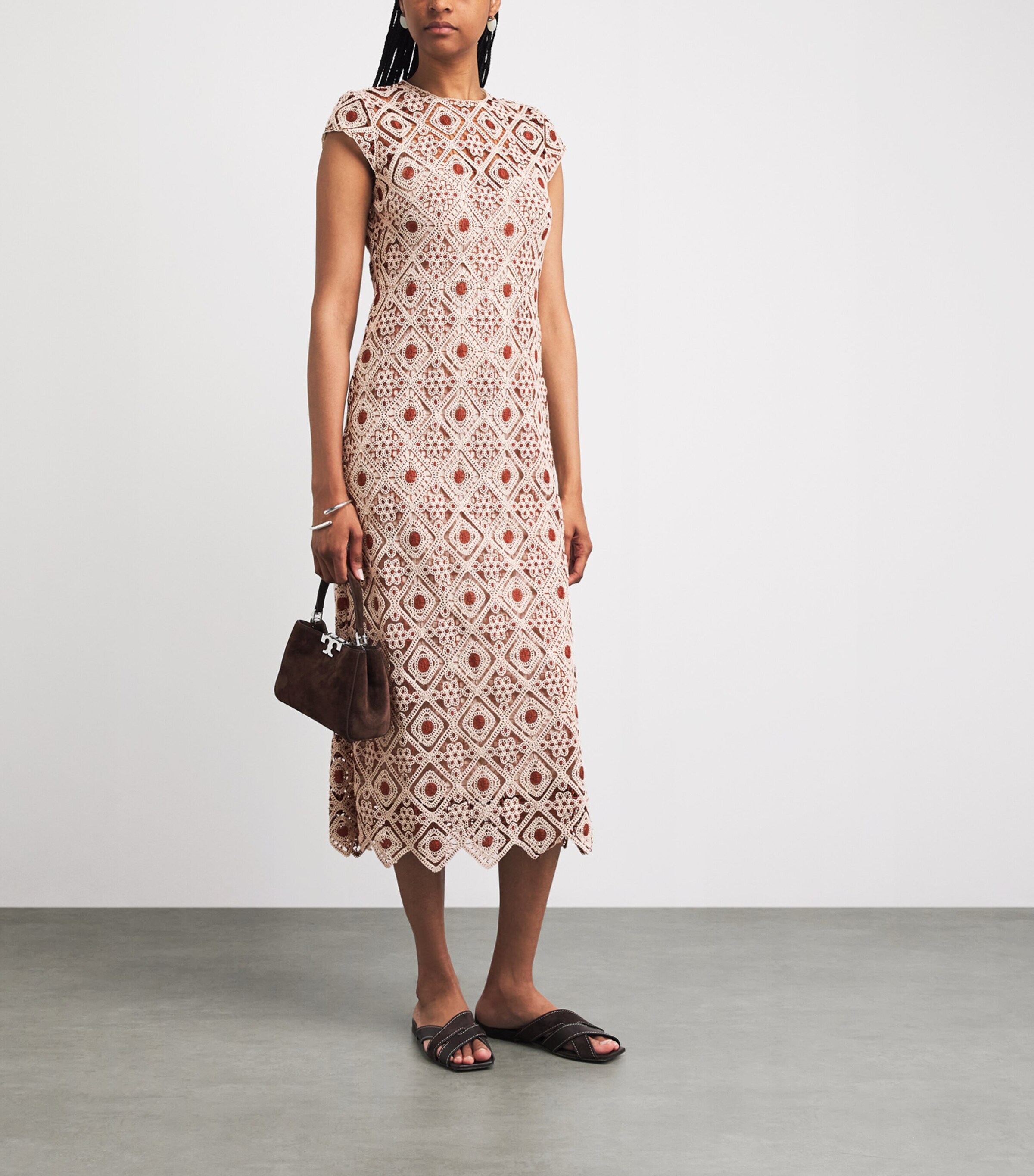 ME+EM Womens Graphic Lace Midi Dress Rosewood/cream Image 2