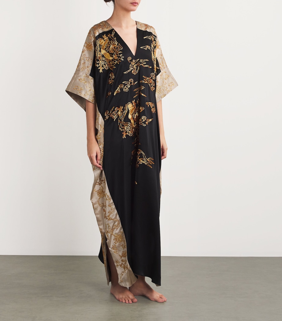 Natori Womens Silk Cocoon Dragon Kaftan Blk Black Image 2