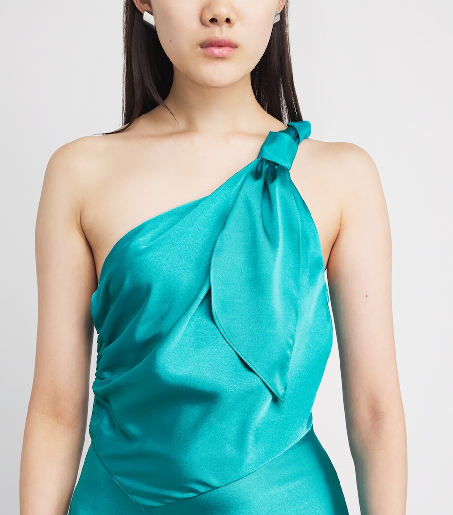Sandro Paris Womens Satin Asymmetric Midi Dress Green Image 5