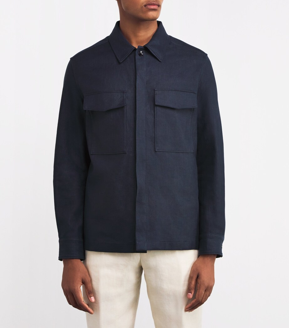 Agnona Mens Linen Concealed-Placket Overshirt Navy Image 3