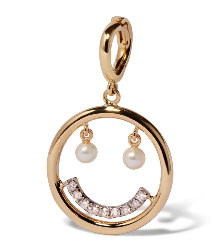 Yellow Gold, Diamond and Freshwater Pearl Mythology Happy Face Charm YELLOW GOLD Image 1
