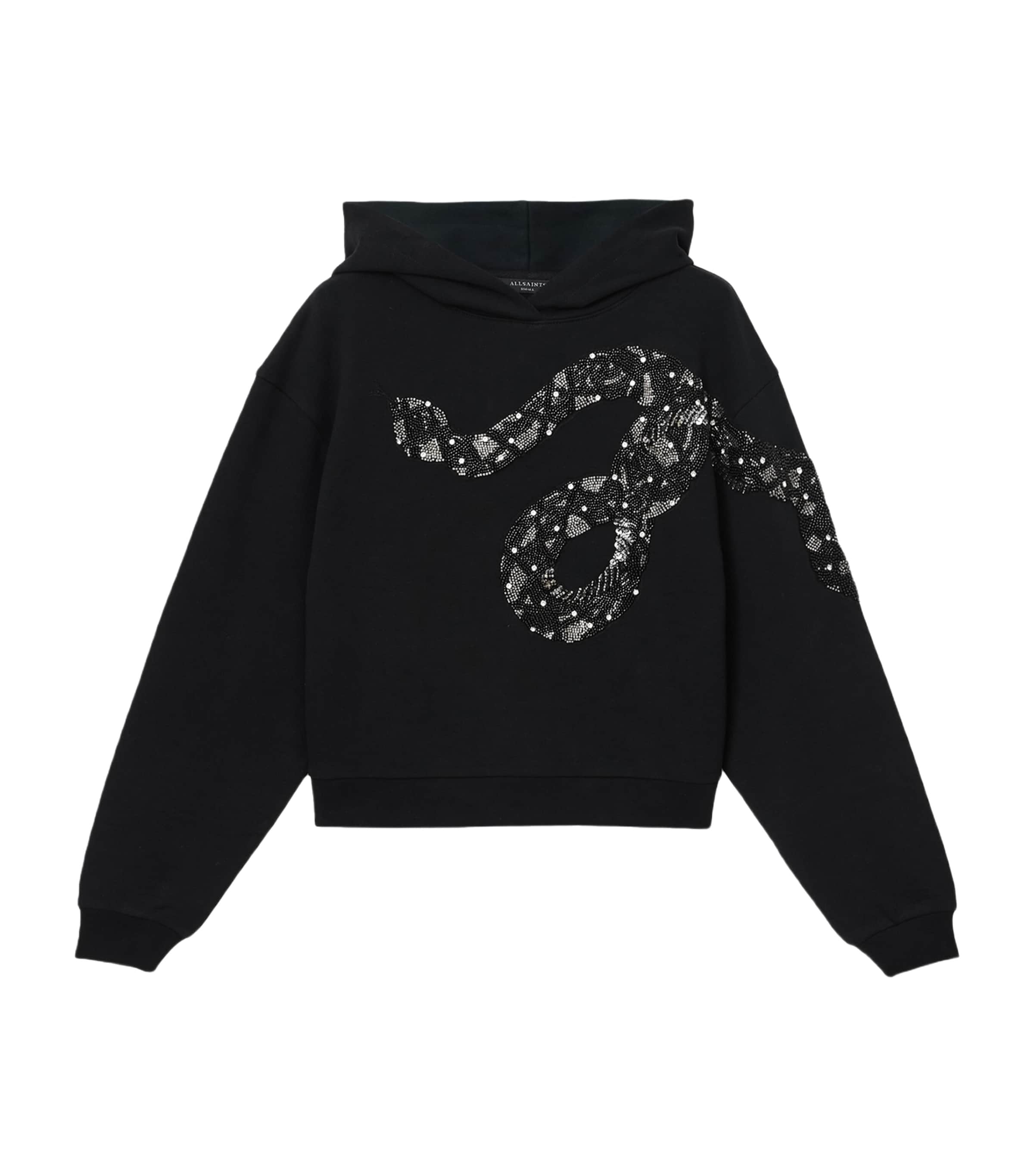 Allsaints Womens Black Alenka Pippa Snake-embellished Regular-fit Cotton Hoody In Black
