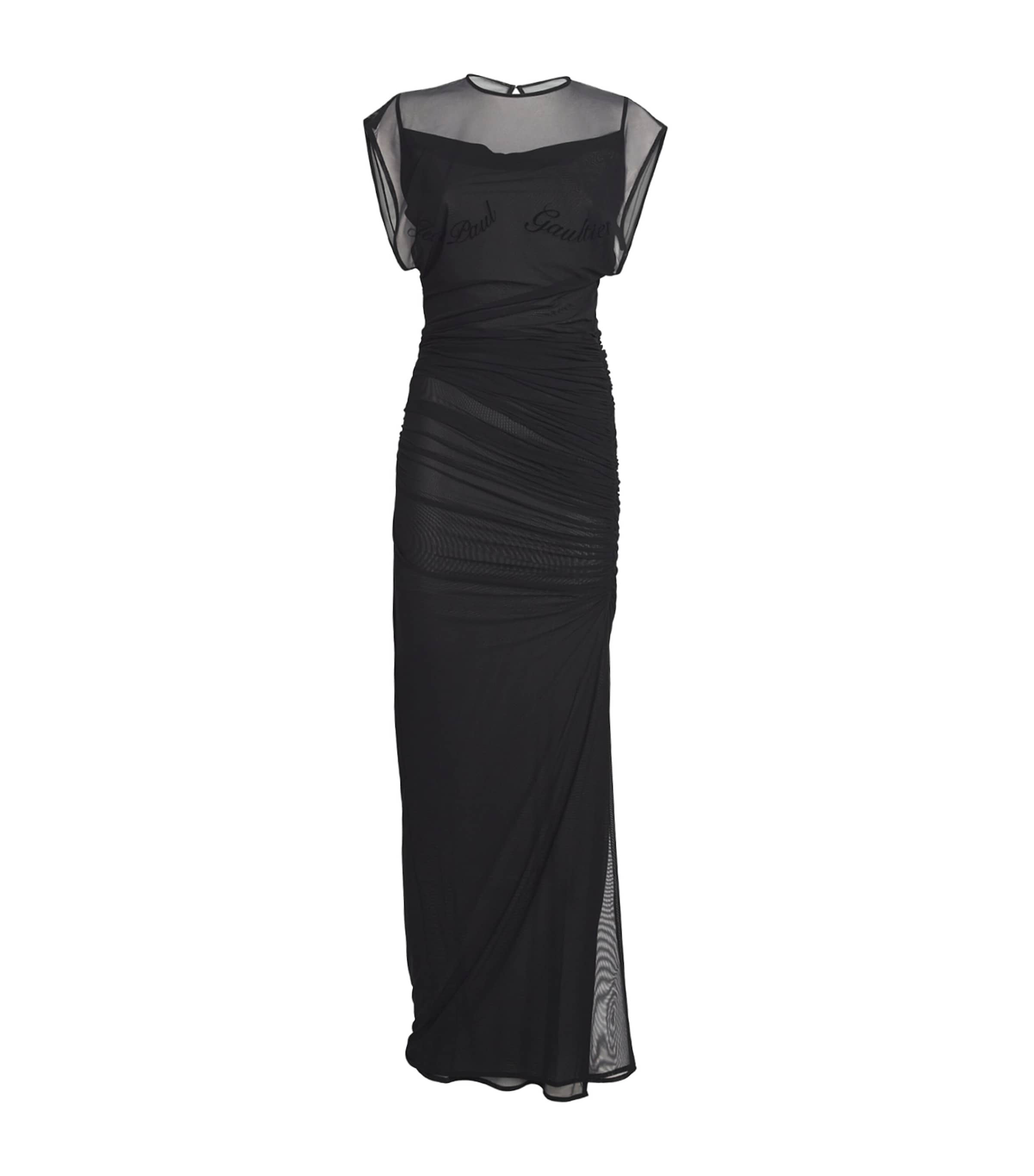 Shop Jean Paul Gaultier Flocked Logo Open-back Dress In Black