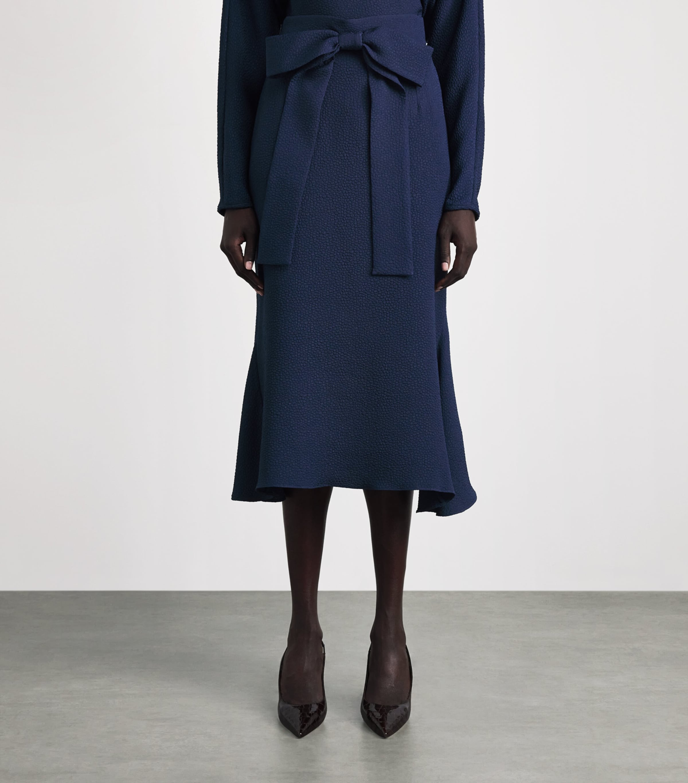 Edeline Lee Womens Jacquard Bow Midi Skirt Nav/navy Image 4