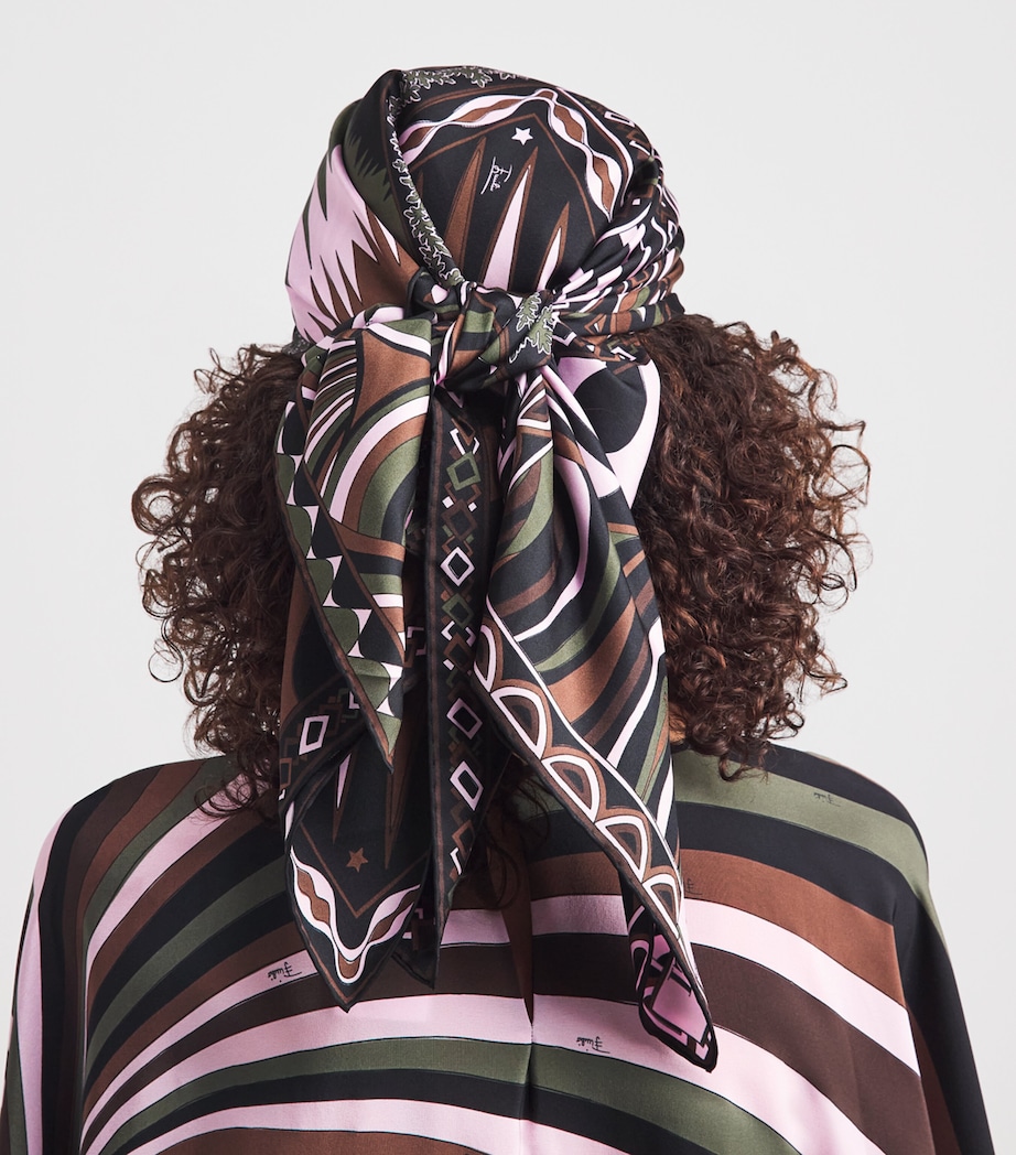 PUCCI Silk Mixed Print Silk Scarf Khaki Pink Image 3