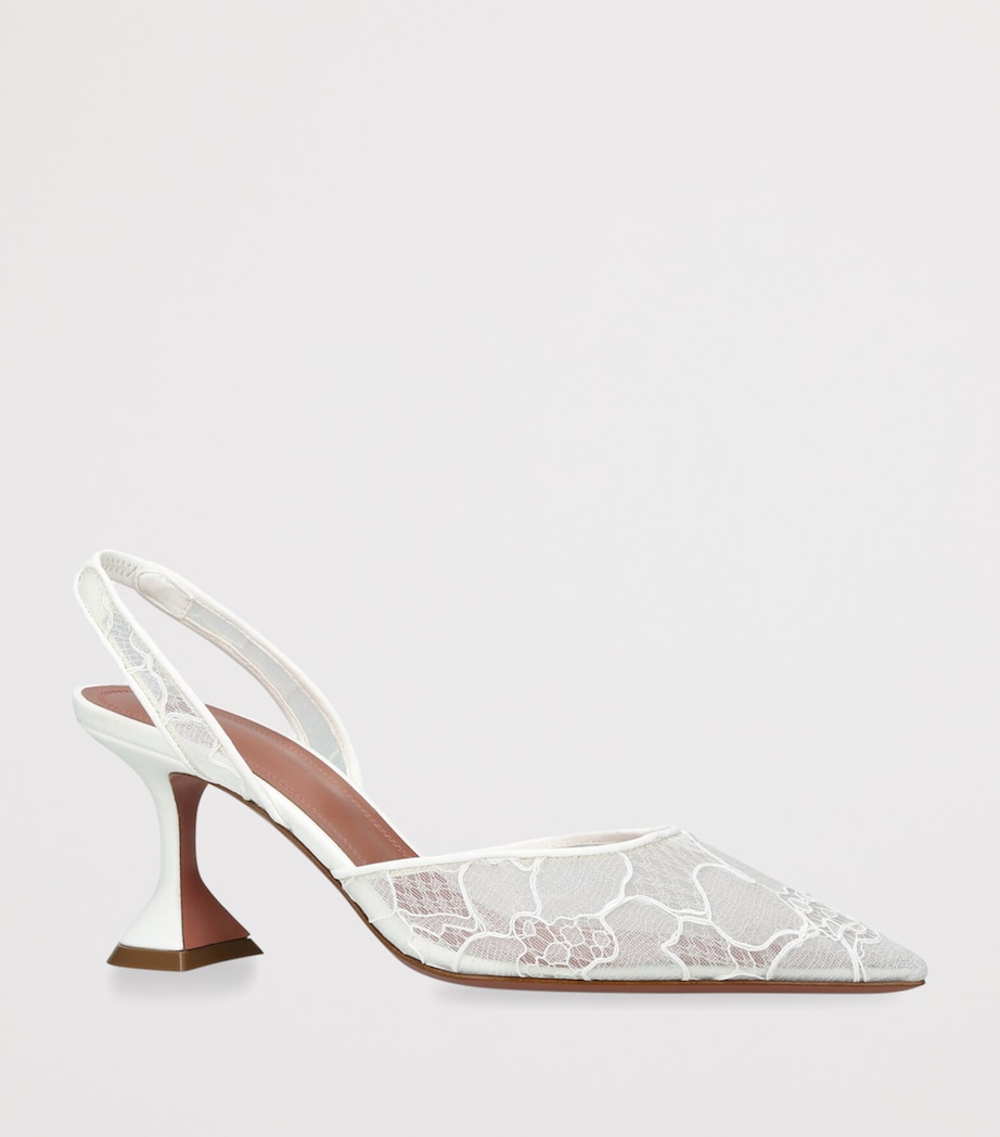 Amina Muaddi Lace Holli Slingback Pumps 70 White Image 3