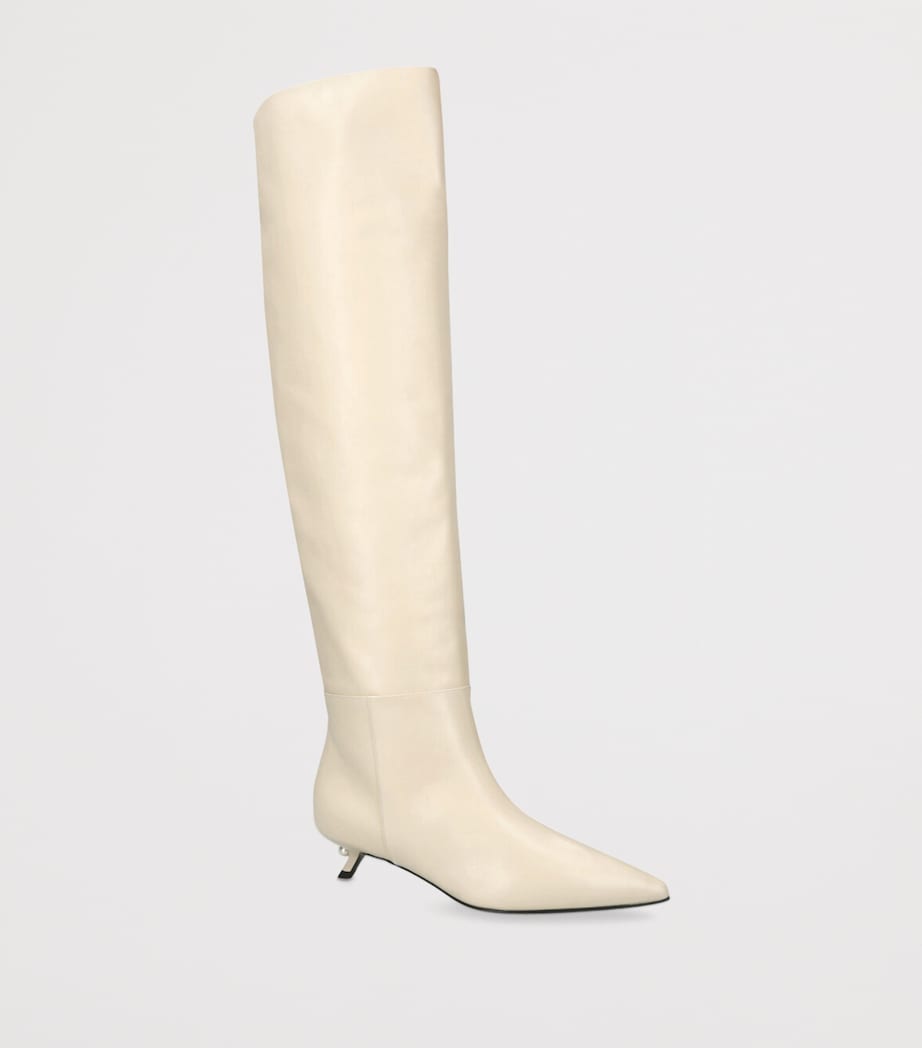 Leather Derby Knee-High Boots 35 BONE Image 3