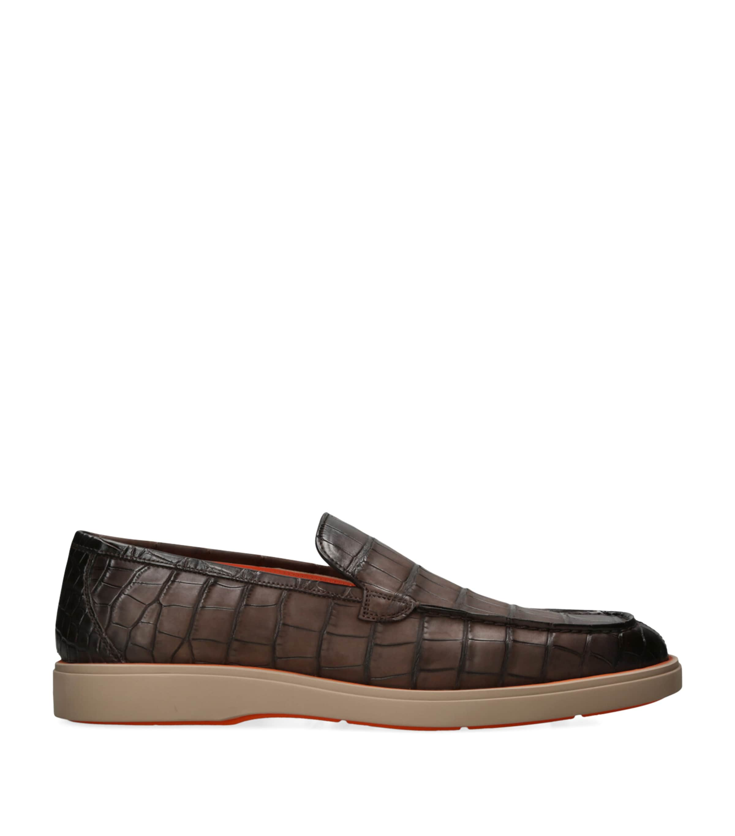 Shop Santoni Crocodile Leather Detroit Loafers In Brown