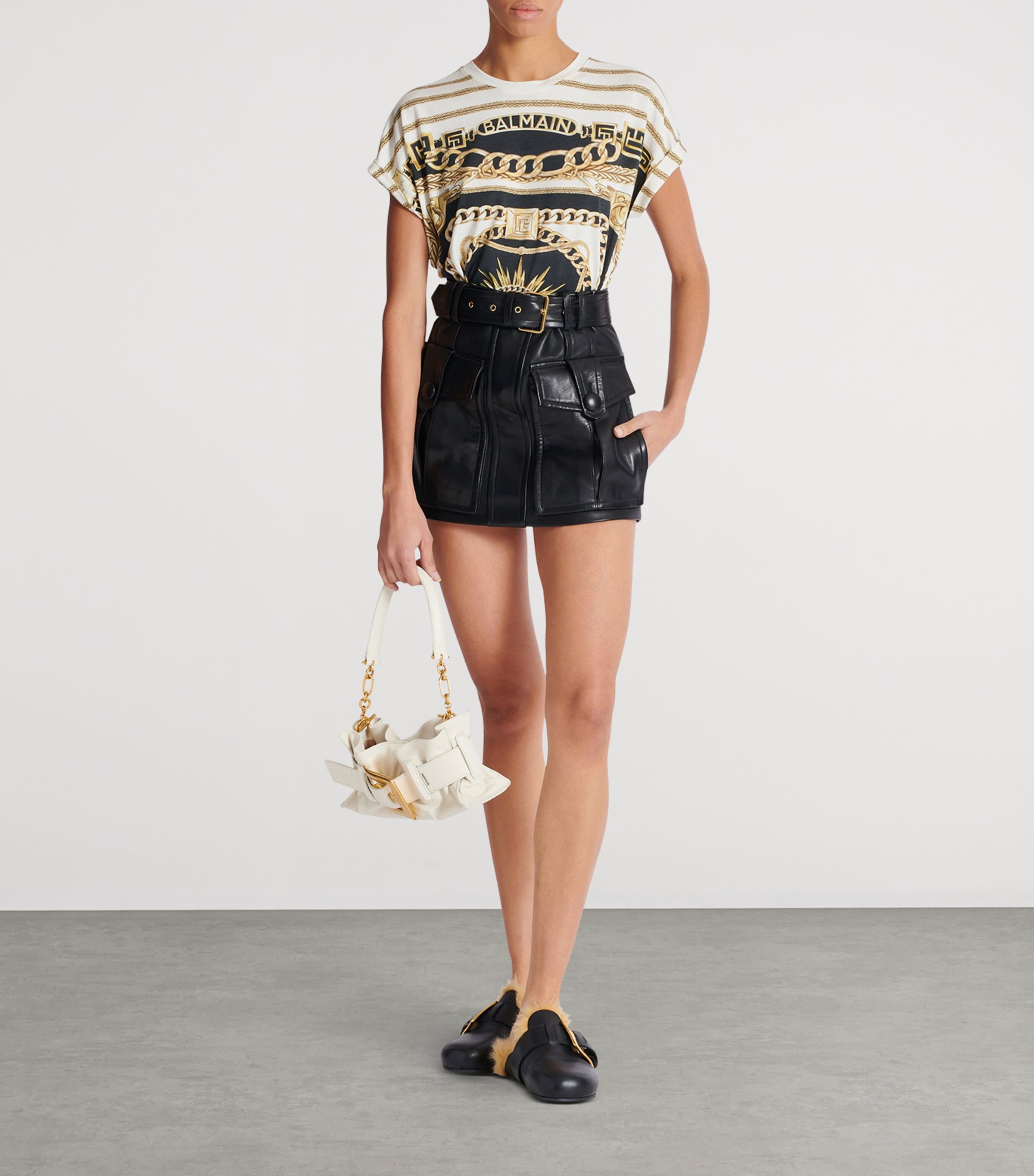 Lyocell-Cotton Foulard T-Shirt GIU BLANC/NOIR/OR Image 5