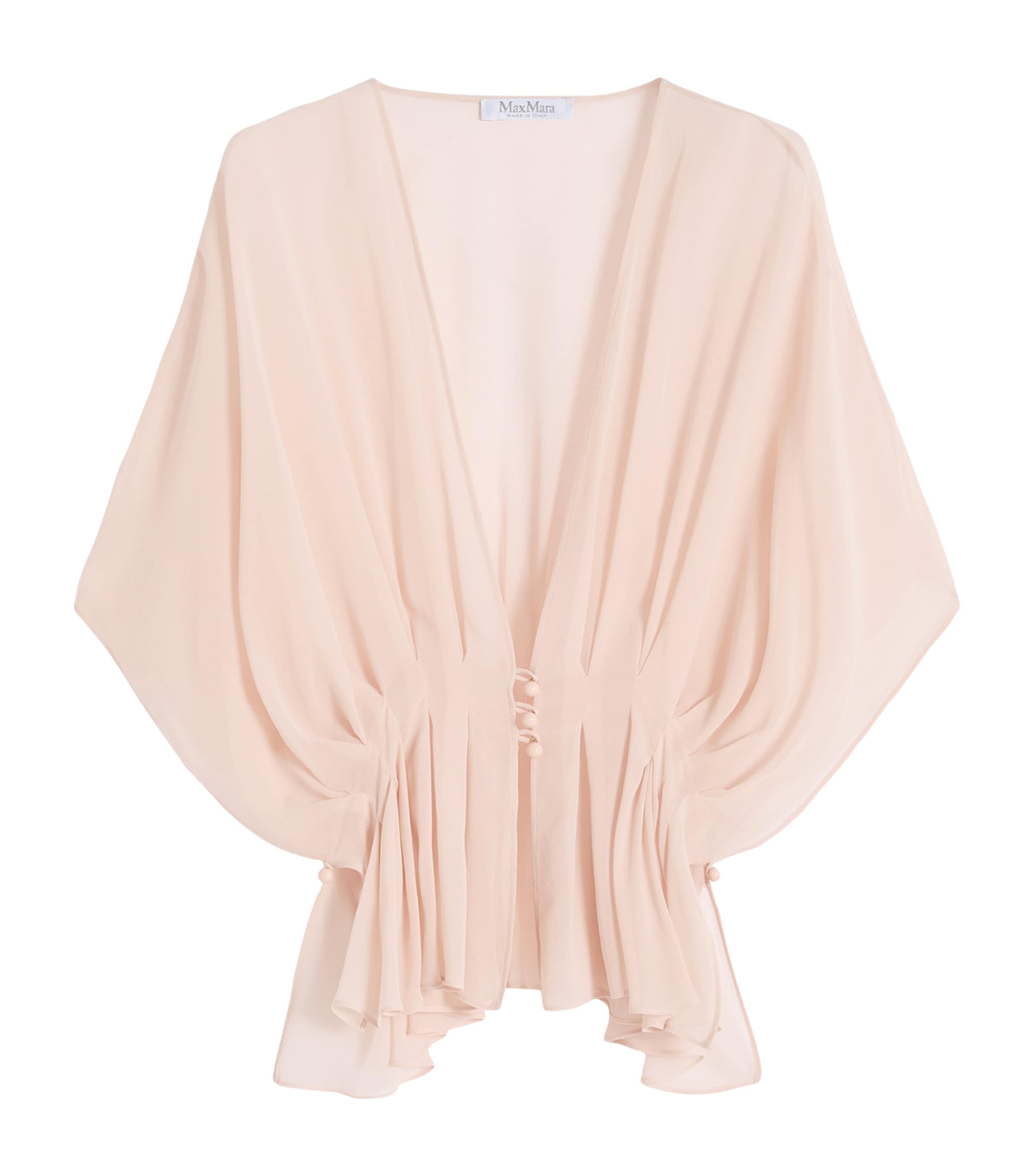 Max Mara Womens Silk Plunge Neck Cape Beige Pink Image 1