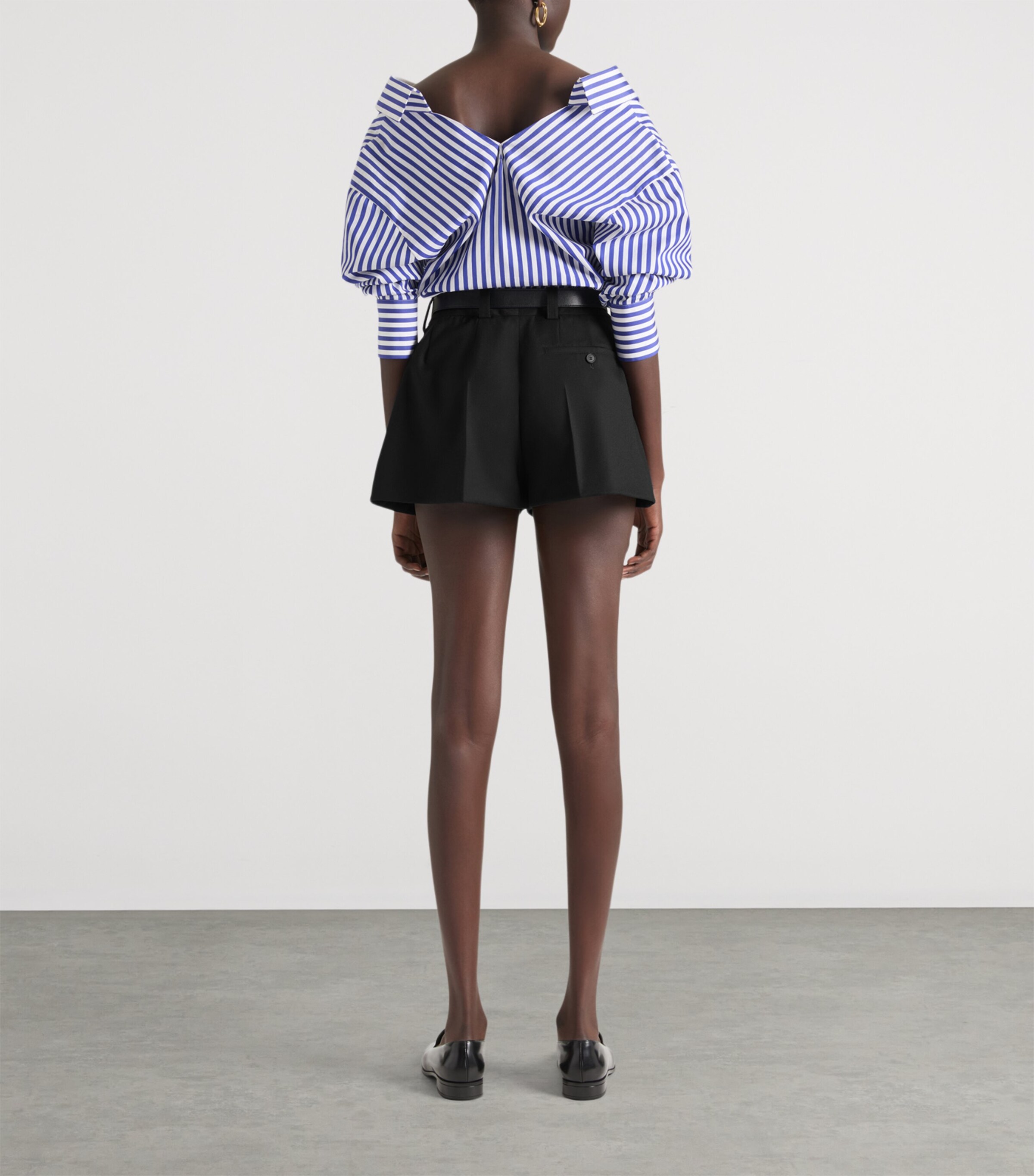 Cotton Stripe V-Neck Shirt ELECTRIC BLUE/WHITE Image 3