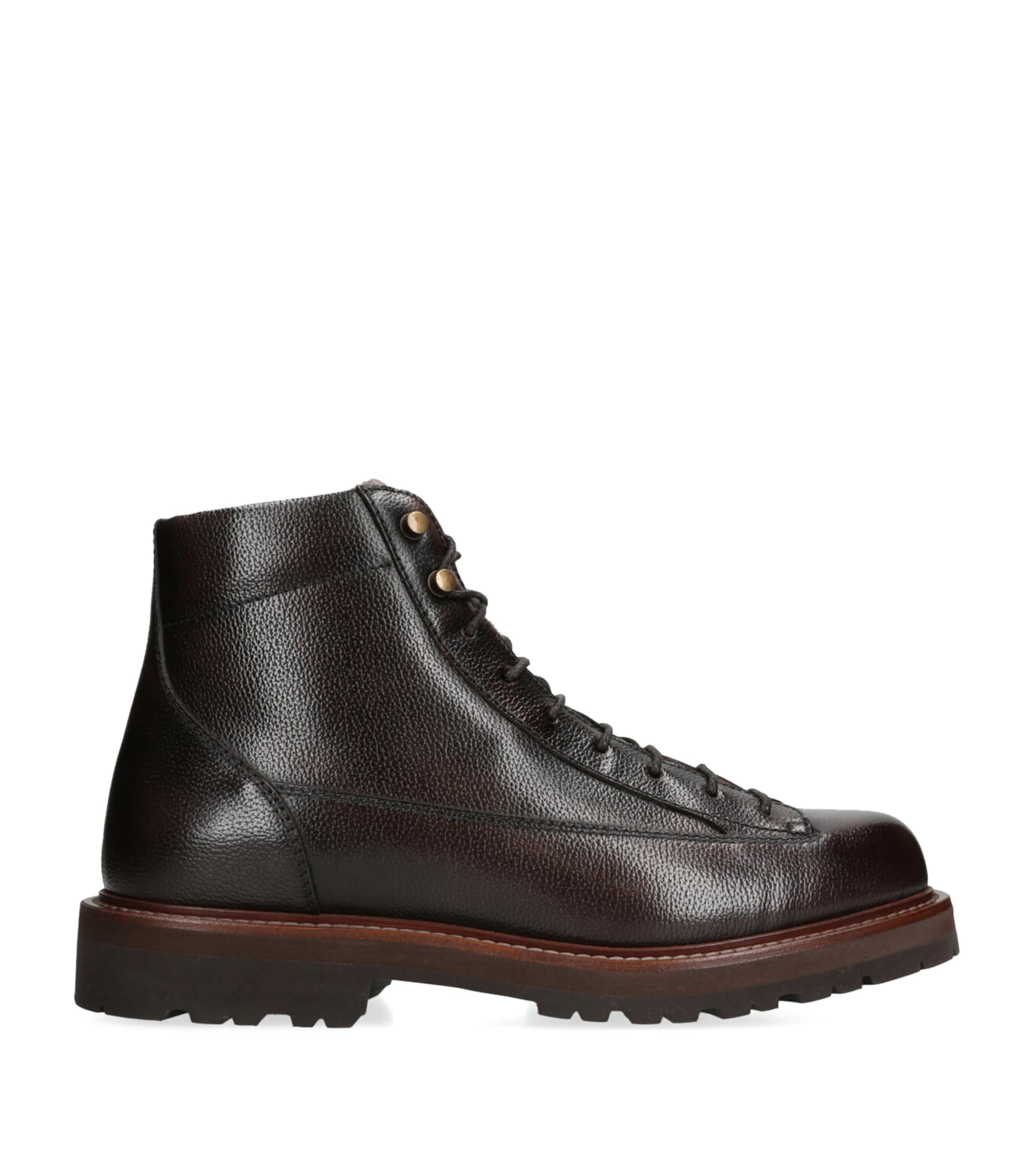 Leather Lace-Up Hiking Boots DARK BROWN Image 1