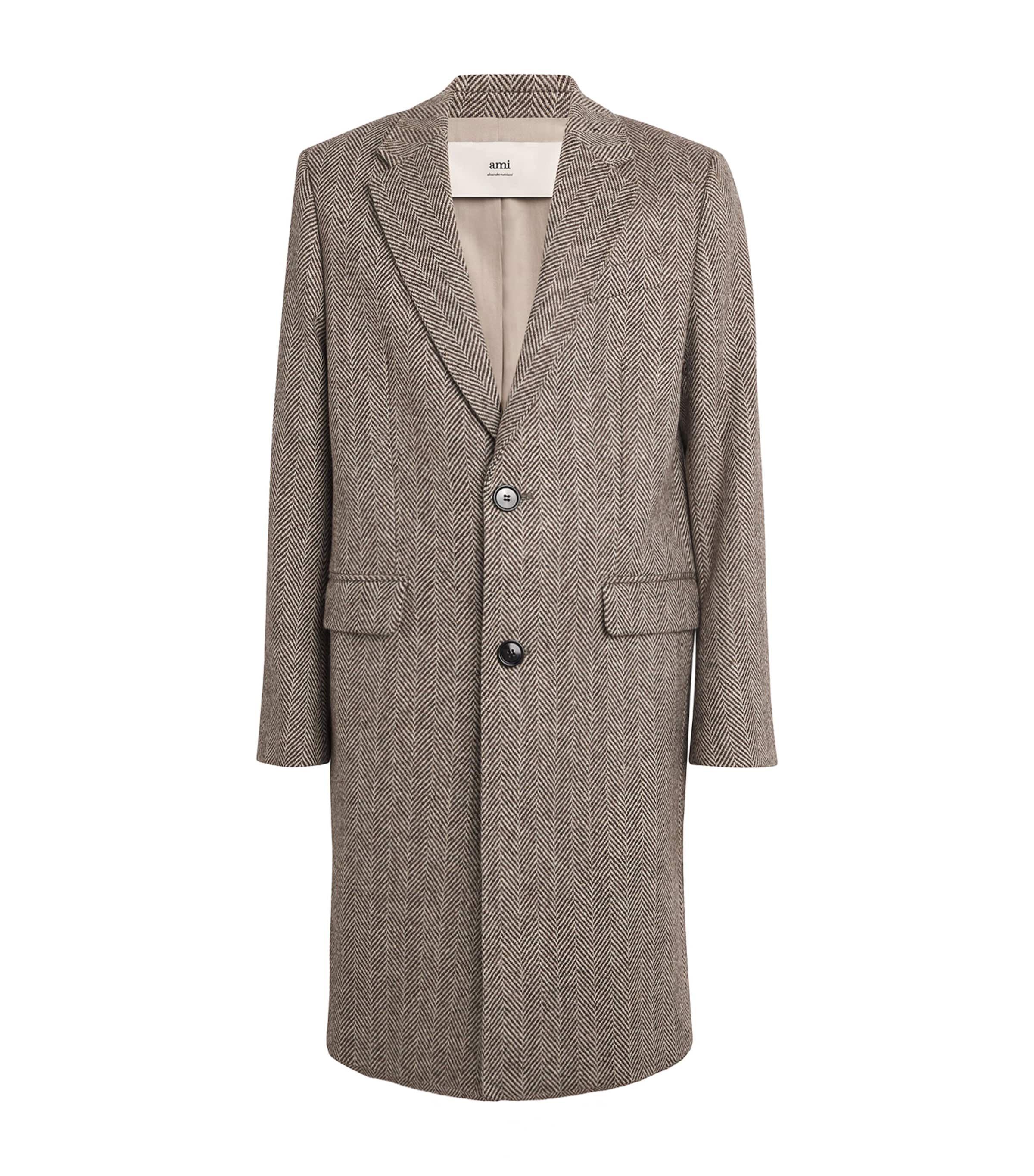 Ami Alexandre Mattiussi Double-breasted Herringbone Wool Coat In Gray