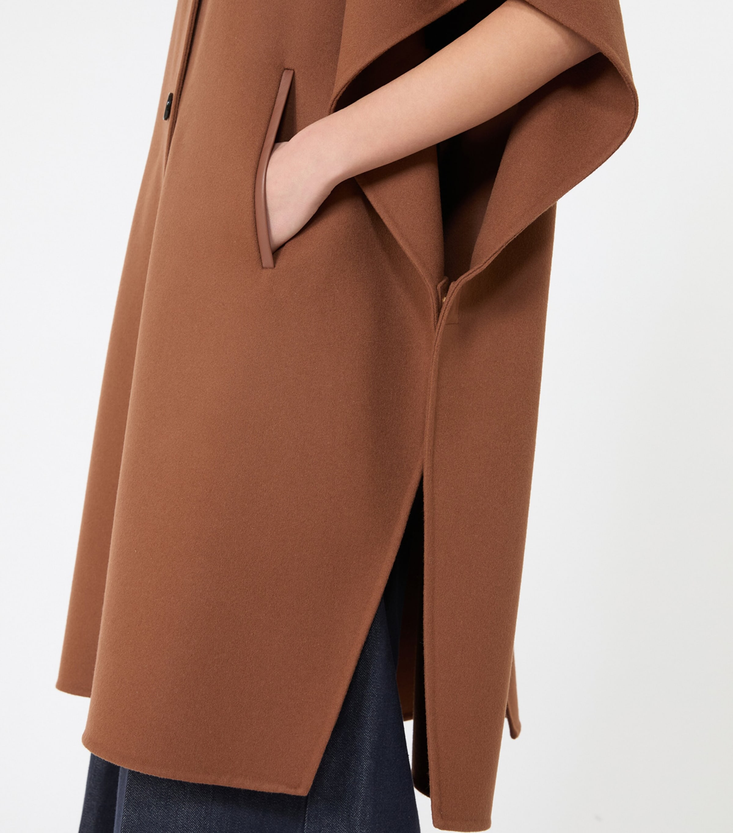 Max Mara Womens Virgin Wool Button-Up Cape Dark Brown Image 5