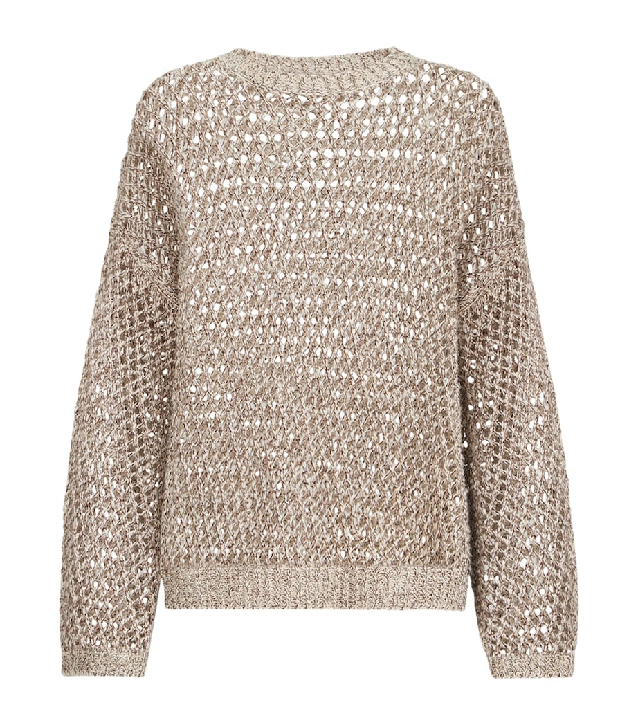 Brunello Cucinelli Womens Silk-Linen-Blend Net Sweater Image 1