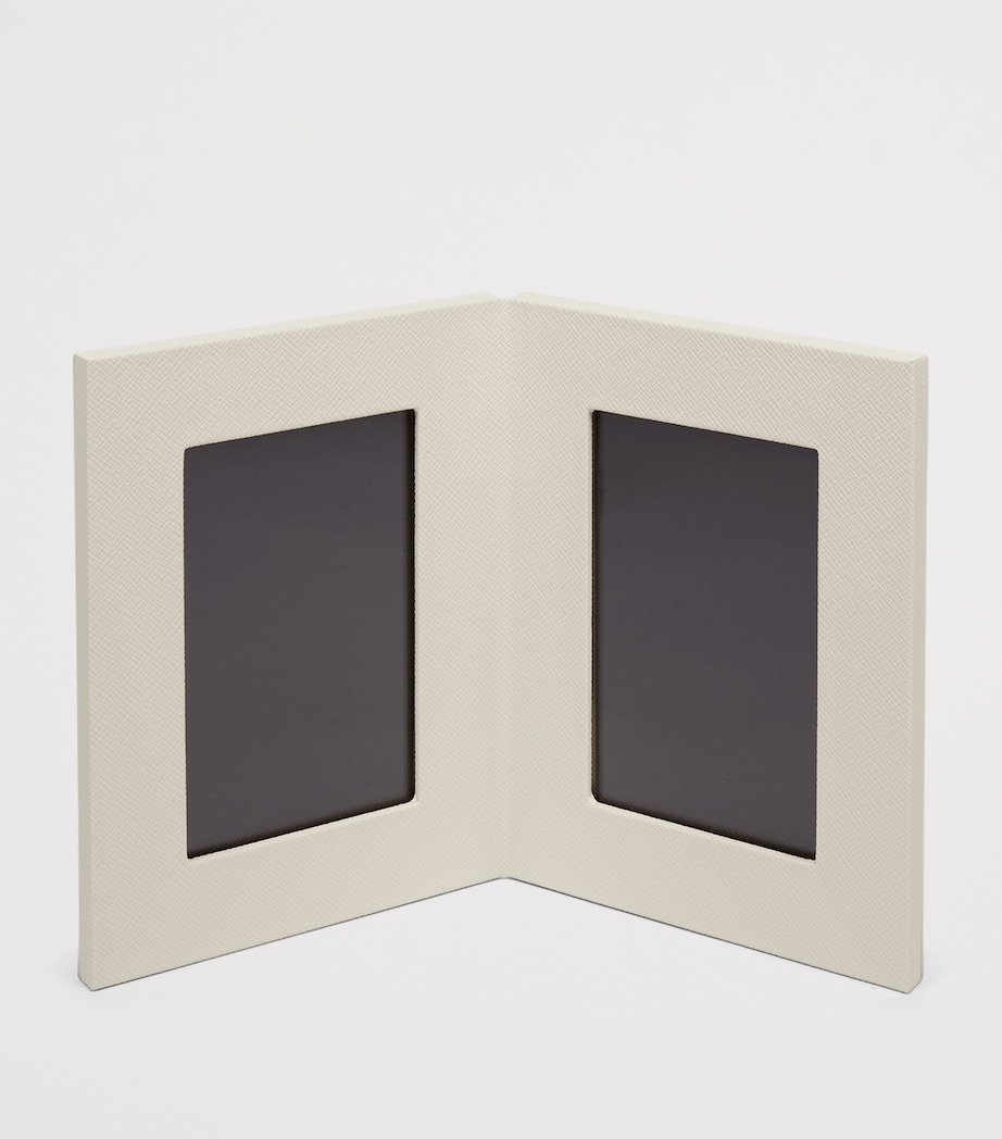 Smythson Calfskin Panama Double Frame (6” x 4”) Chalk Image 2