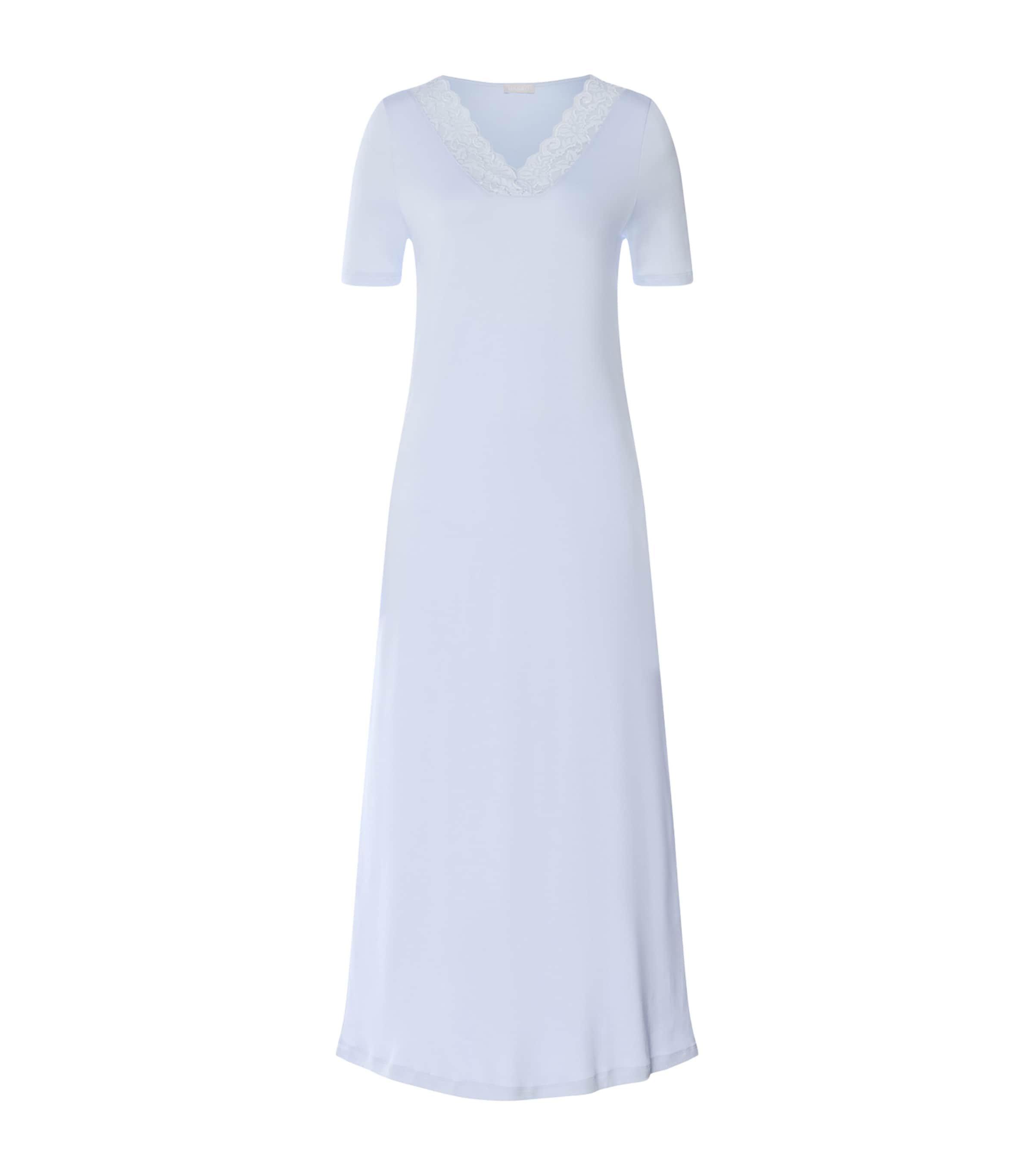 Hanro Womens Cotton Lace-Trim Moments Nightdress Blue Dove Image 1