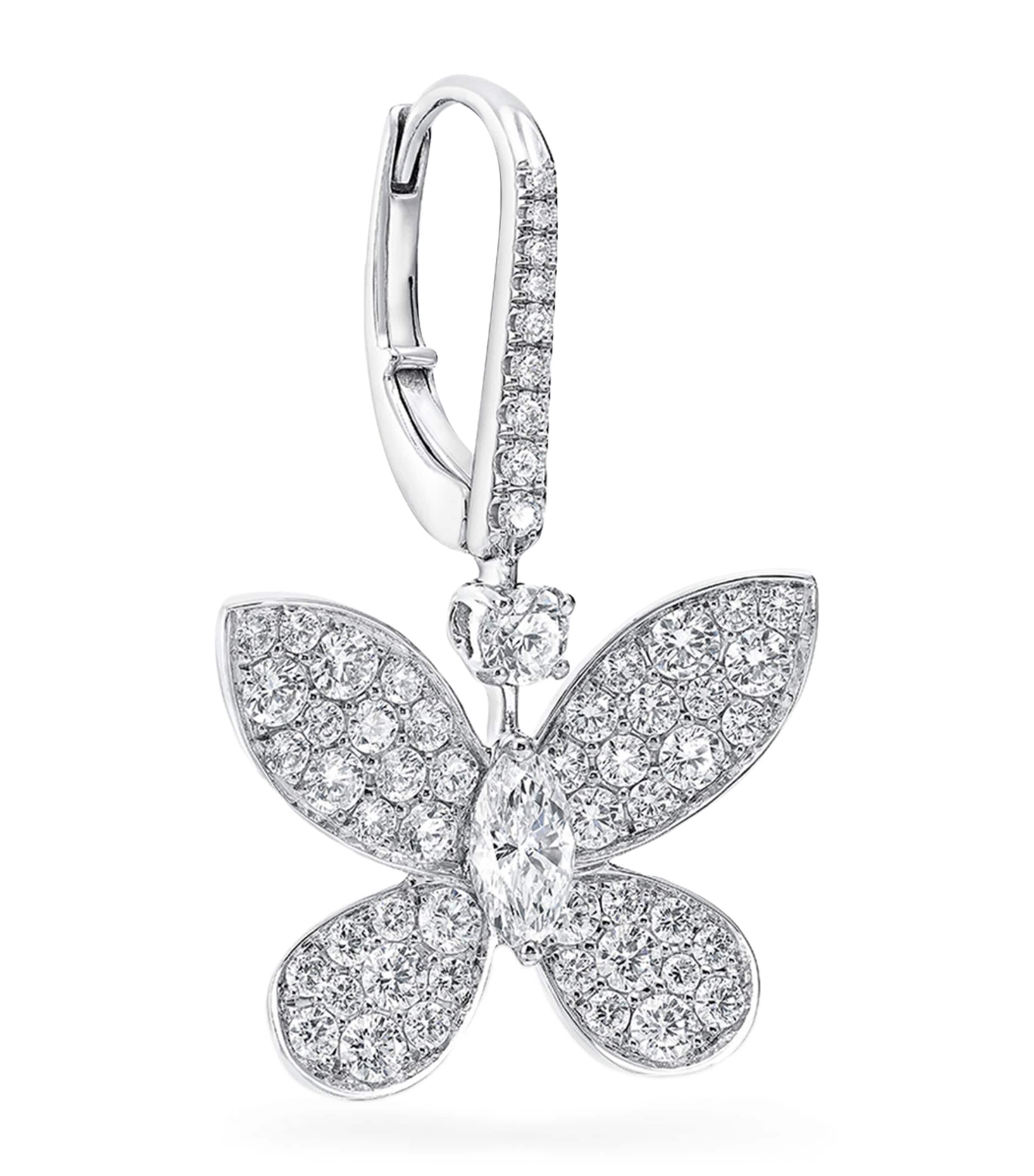 White Gold and Diamond Pavé Butterfly Drop Earrings WHITE GOLD Image 3