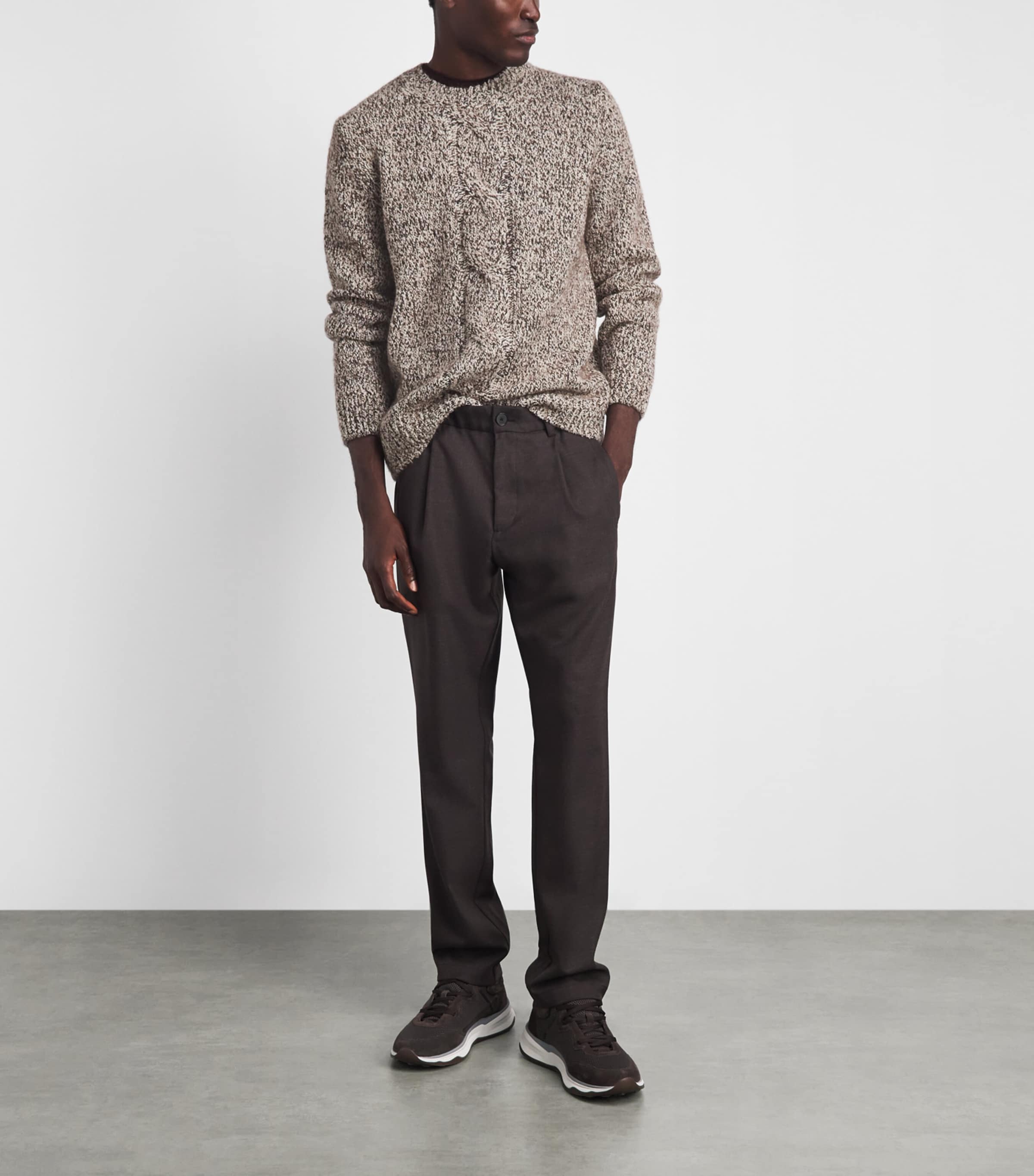 Herno Mens Wool-Blend Crew-Neck Sweater Marrone Scuro Image 2