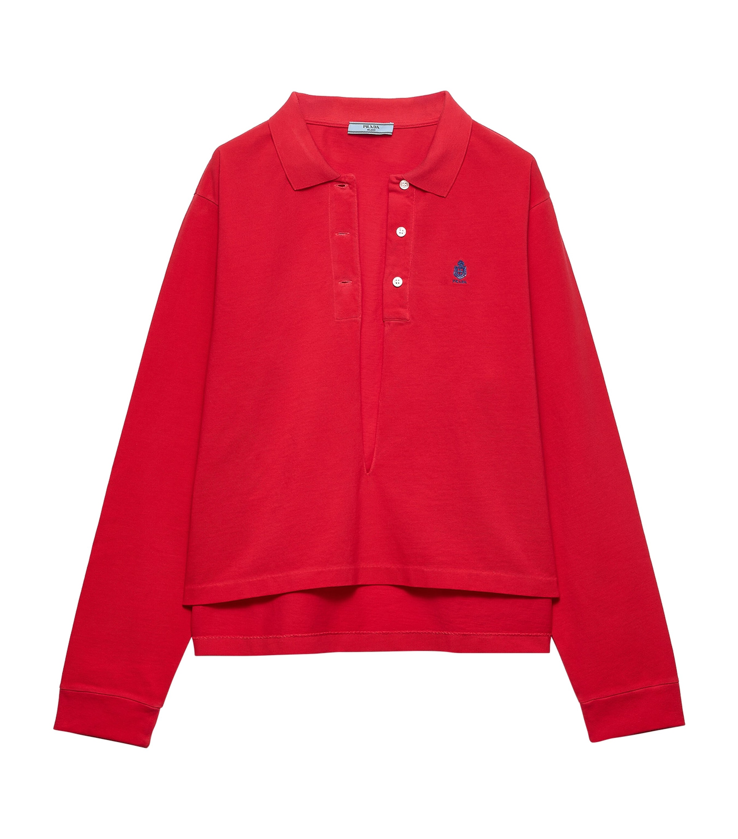Prada Womens Cotton Piqué Plunge-Neck Polo Shirt Red Image 1
