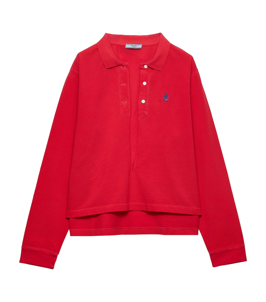 Prada Womens Cotton Piqué Plunge-Neck Polo Shirt Red Image 1