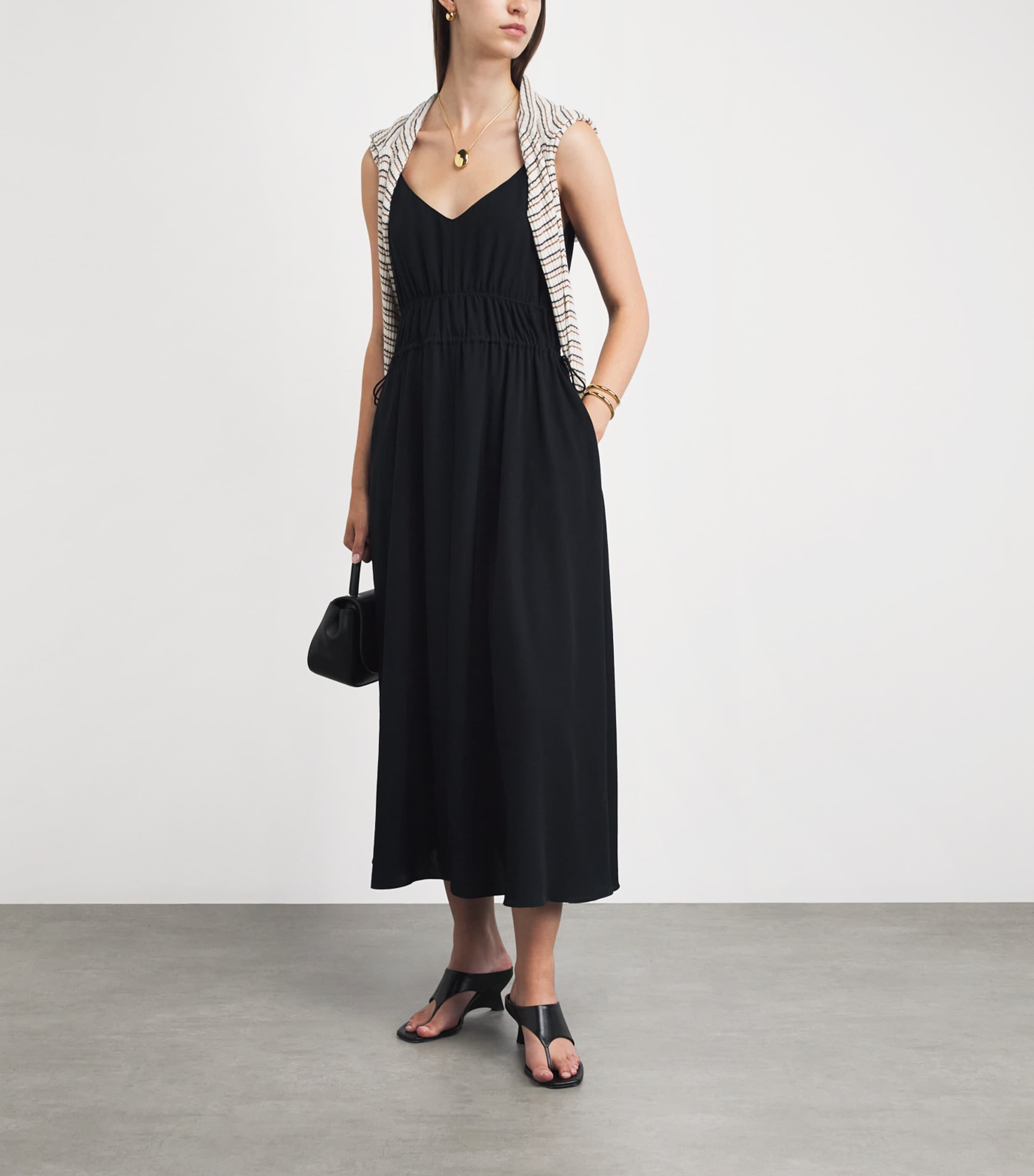 Theory Womens Gathered V-Neck Maxi Dress Black Image 2