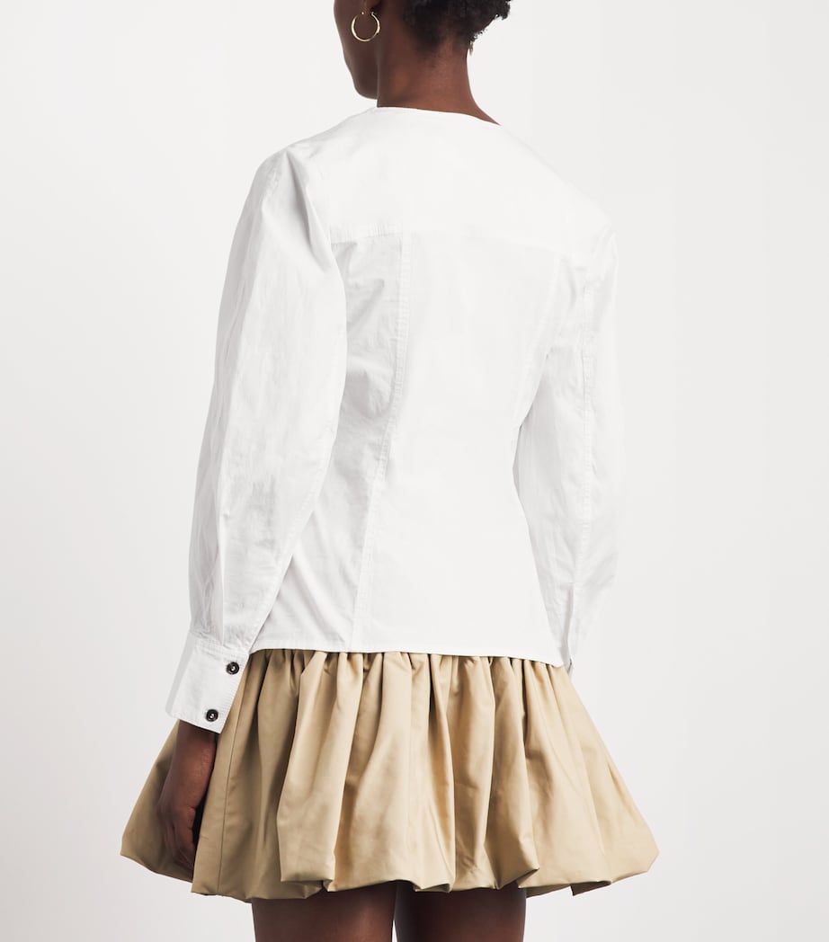 GANNI Womens Stretch-Cotton V-Neck Shirt Bright White Image 5