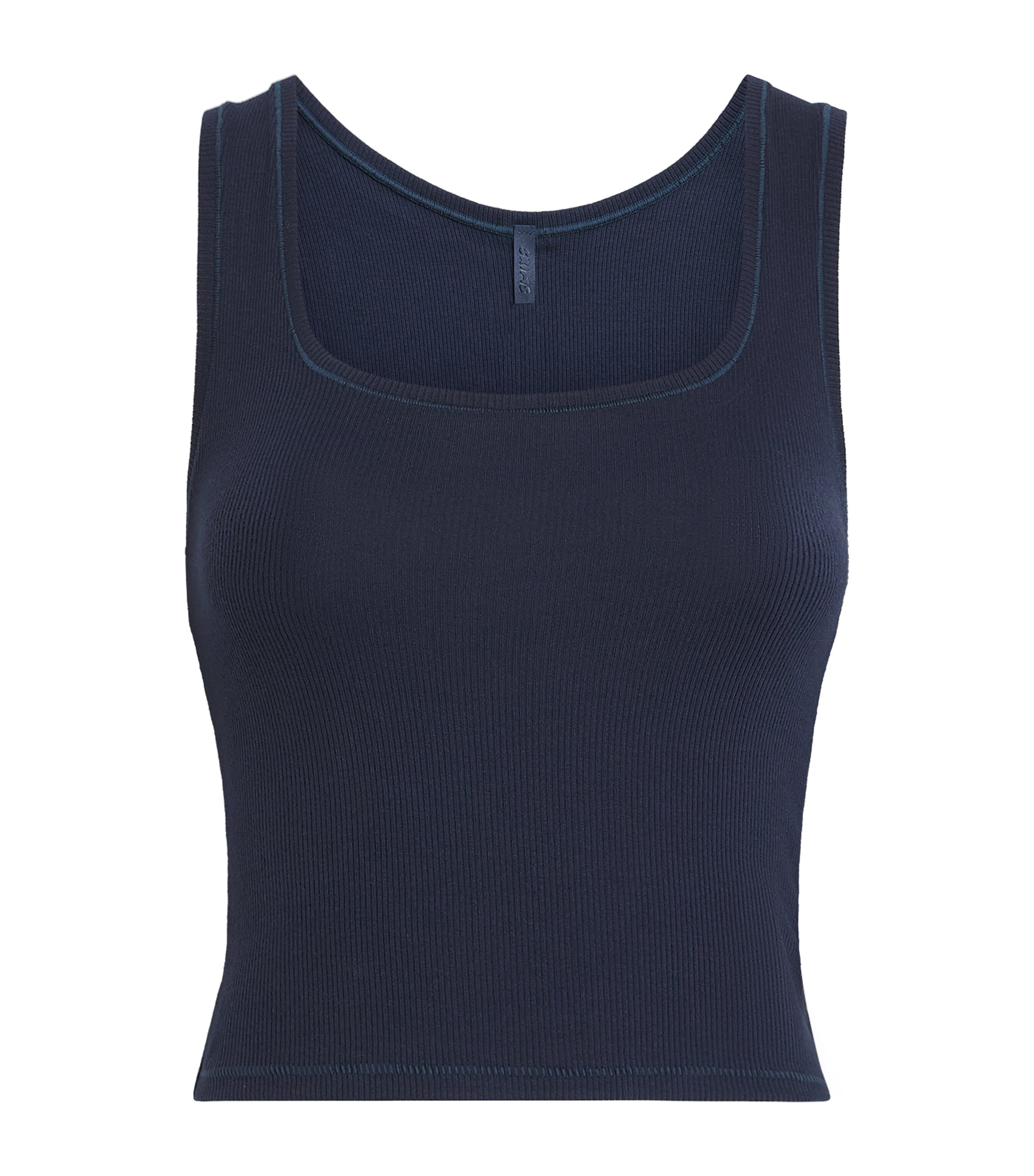 Skims Womens Cotton Ribbed Cropped Tank Top Navy Image 1
