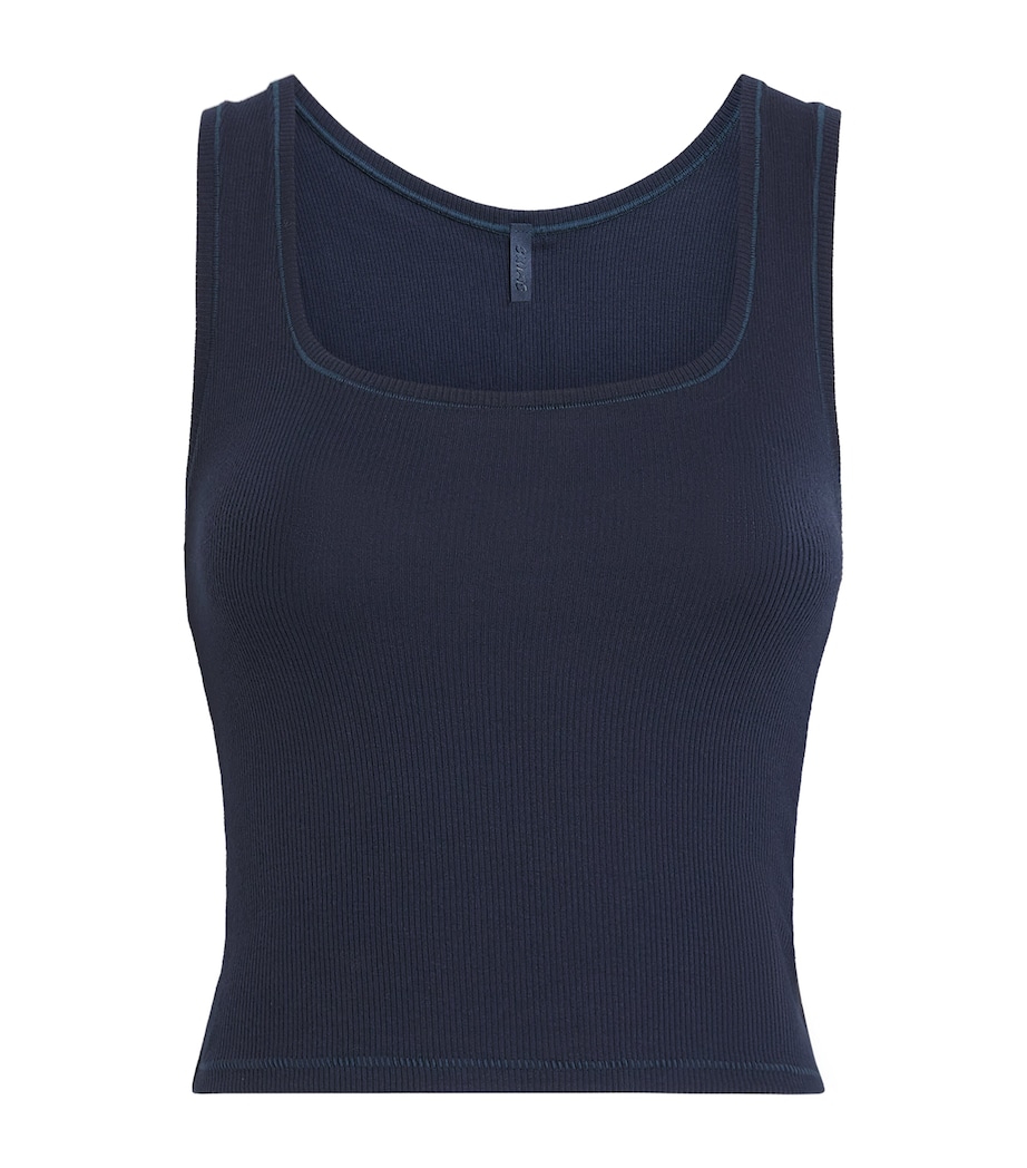 Skims Womens Cotton Ribbed Cropped Tank Top Navy Image 1