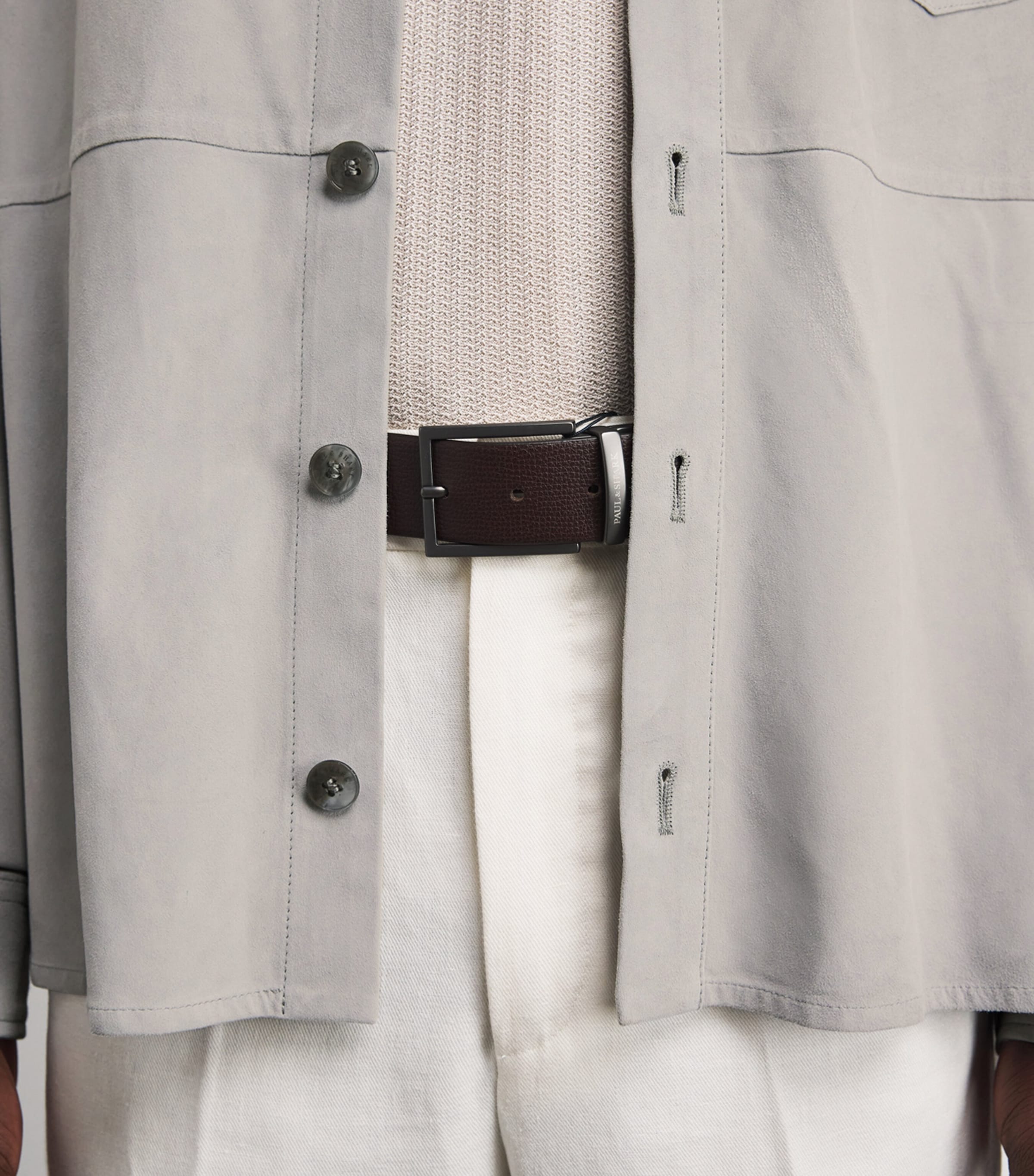 Paul & Shark Mens Aqua Suede Overshirt Light Grey Image 3