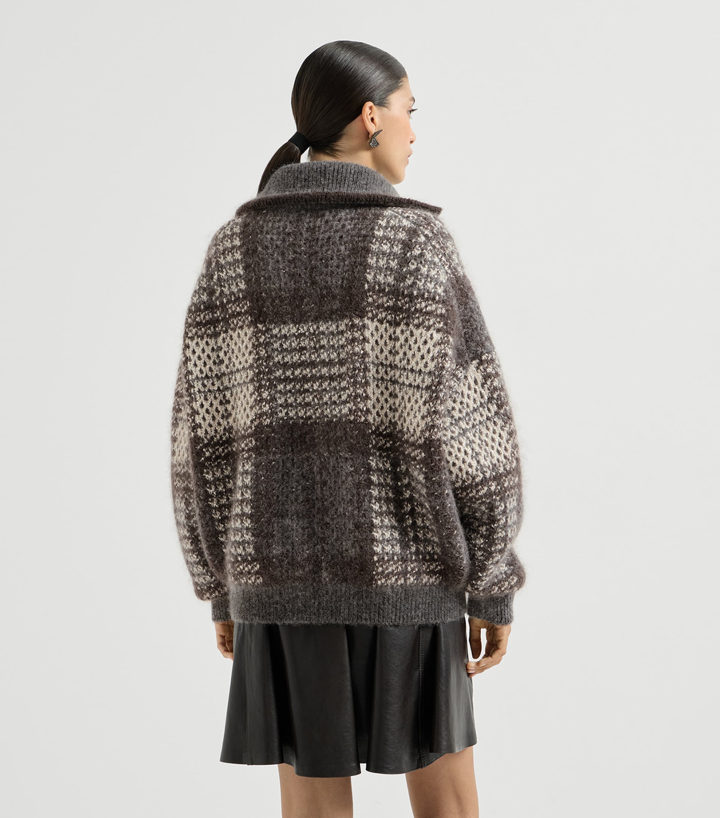 Brunello Cucinelli Womens Knitted Check Jacket Beige+grey Image 5