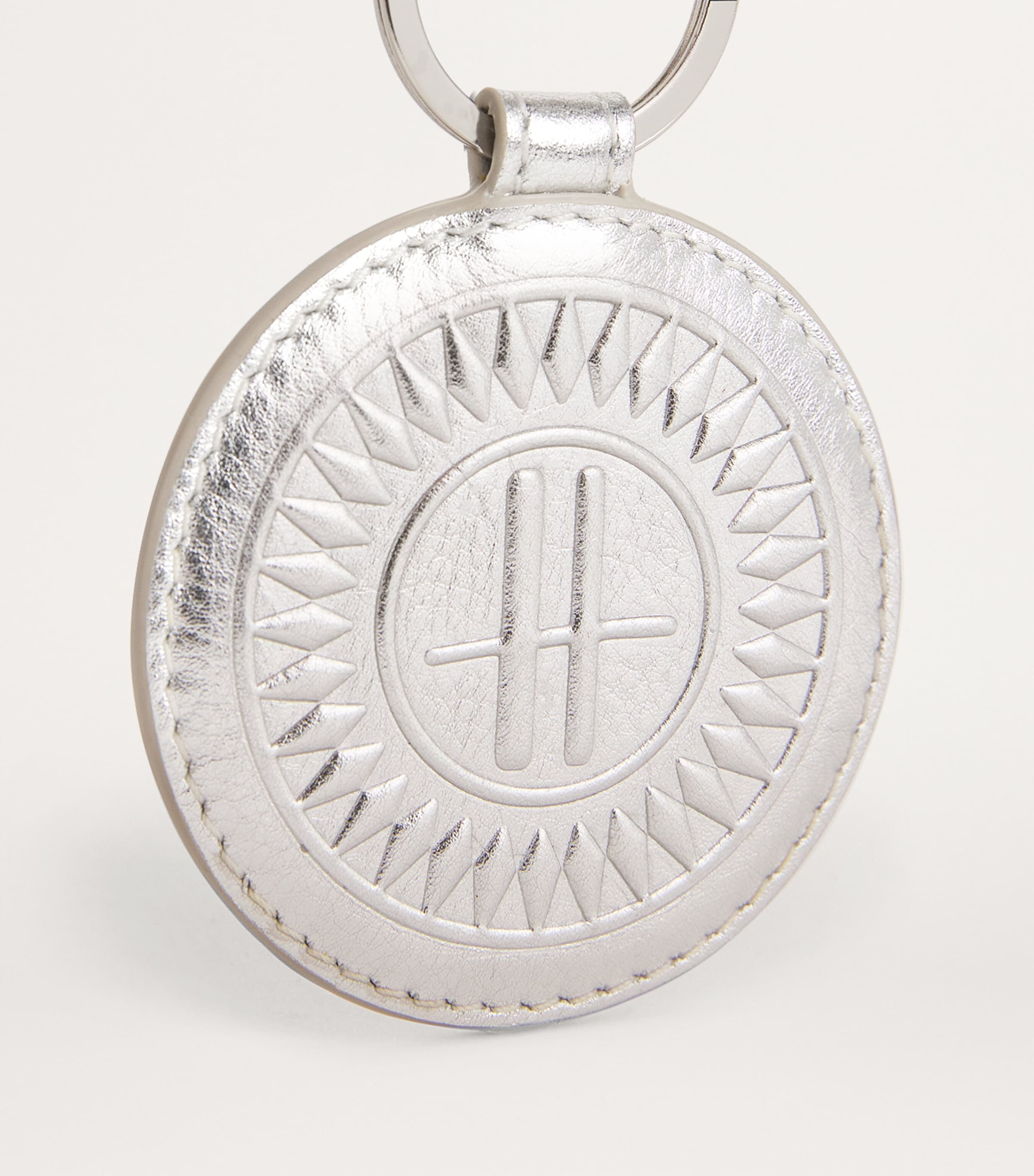 Leather Metallic Circle Keyring SILVER Image 2