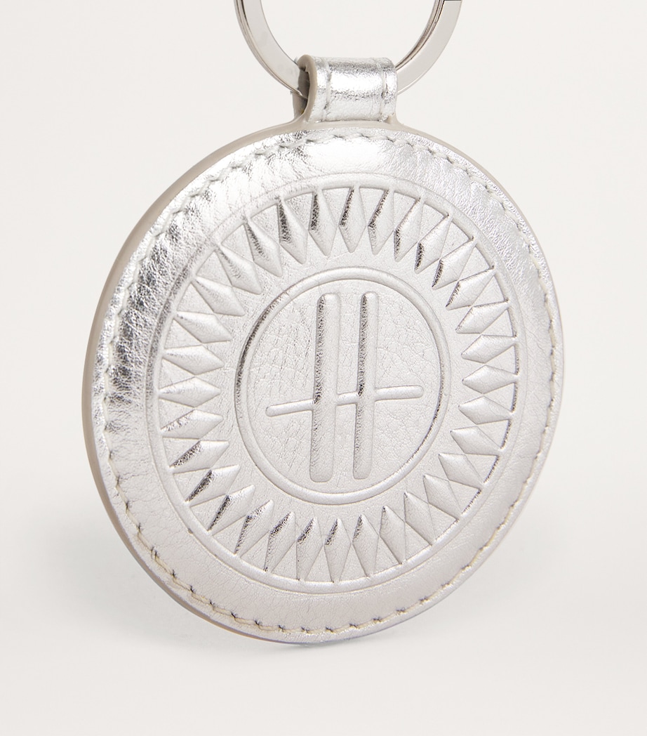 Leather Metallic Circle Keyring SILVER Image 2