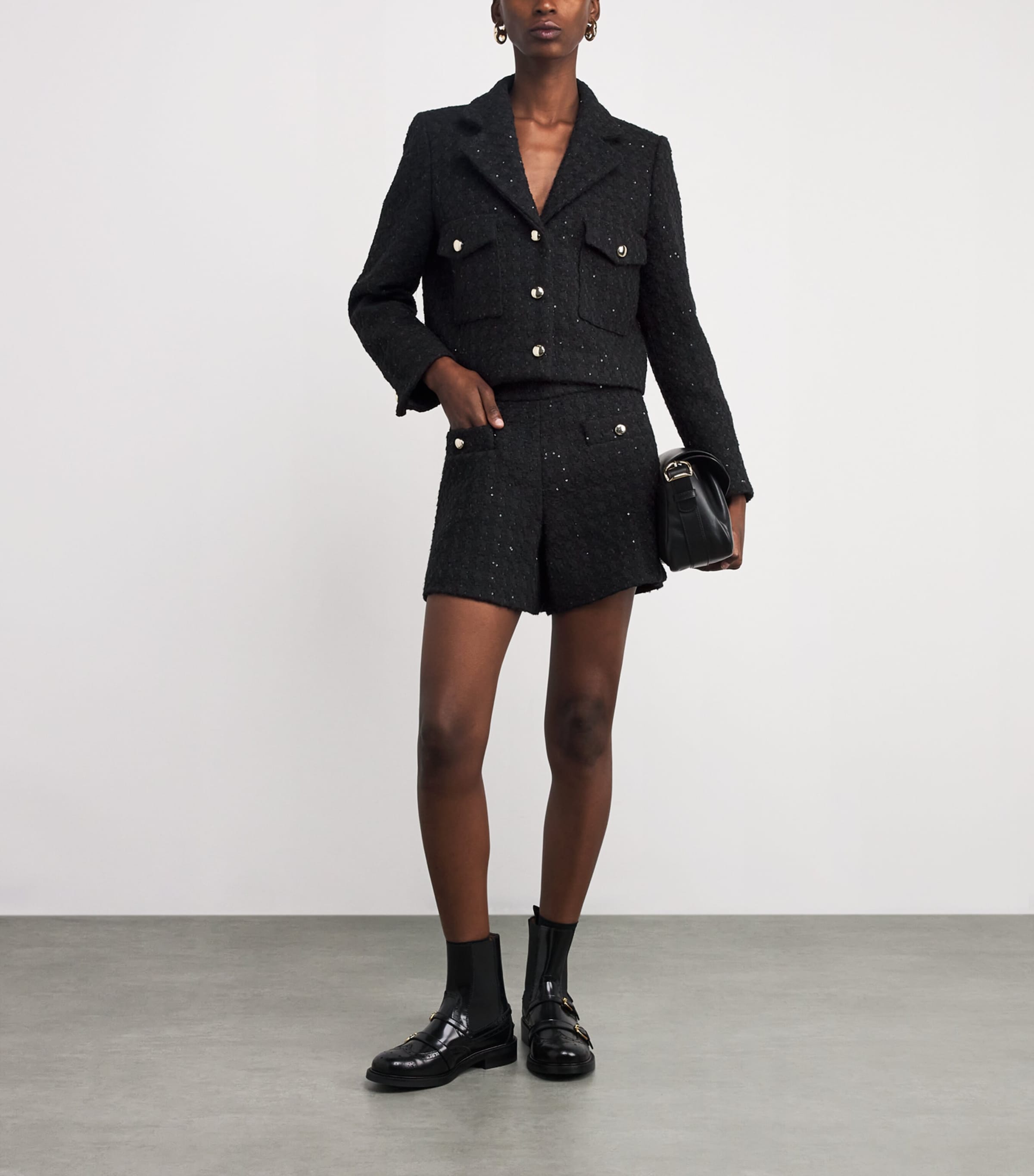 Sequinned-Embellished Tweed Shorts BLACK Image 2
