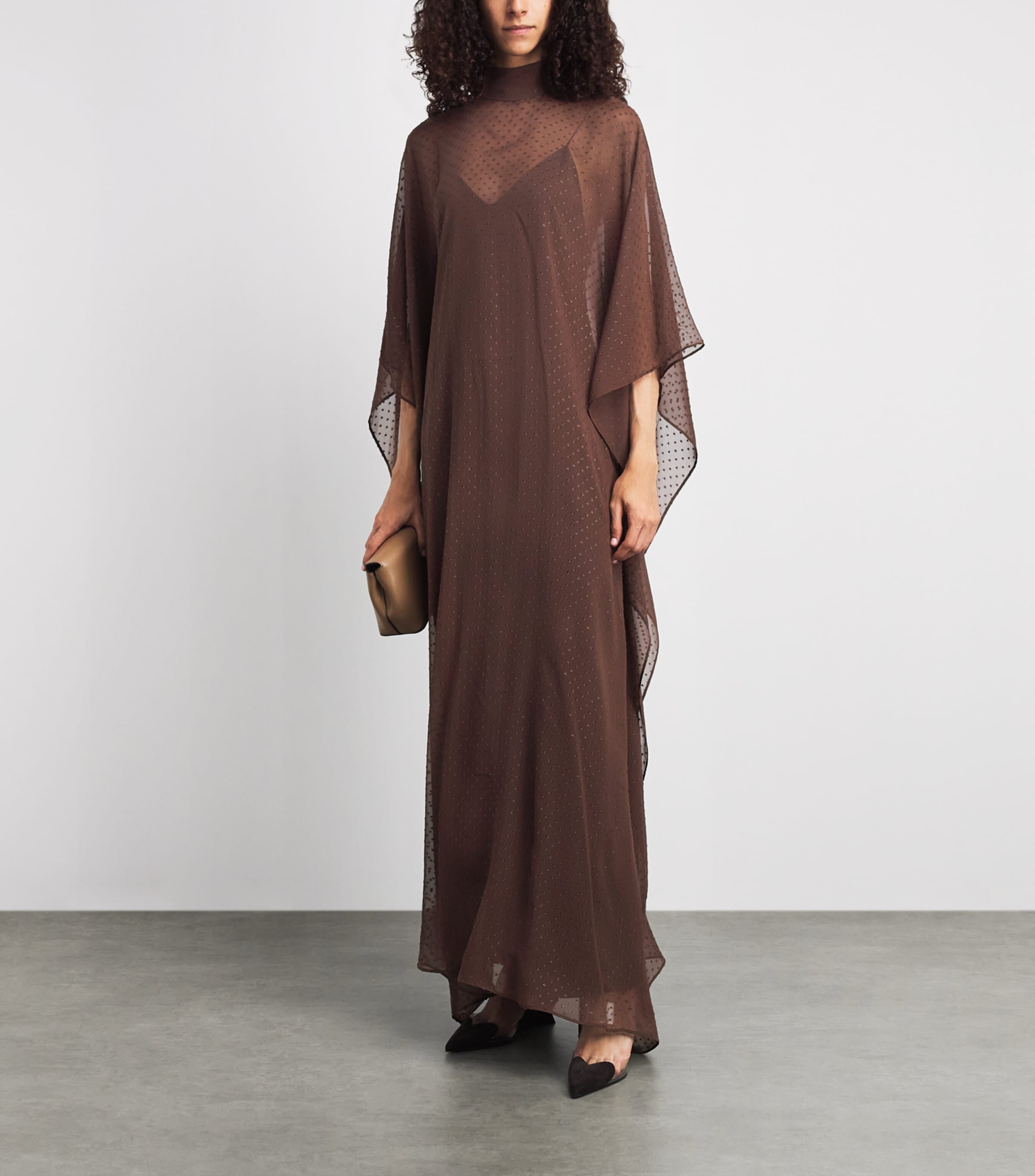 Taller Marmo Womens Silk-Blend Muscat Kaftan Maxi Dress Chocolate Image 2