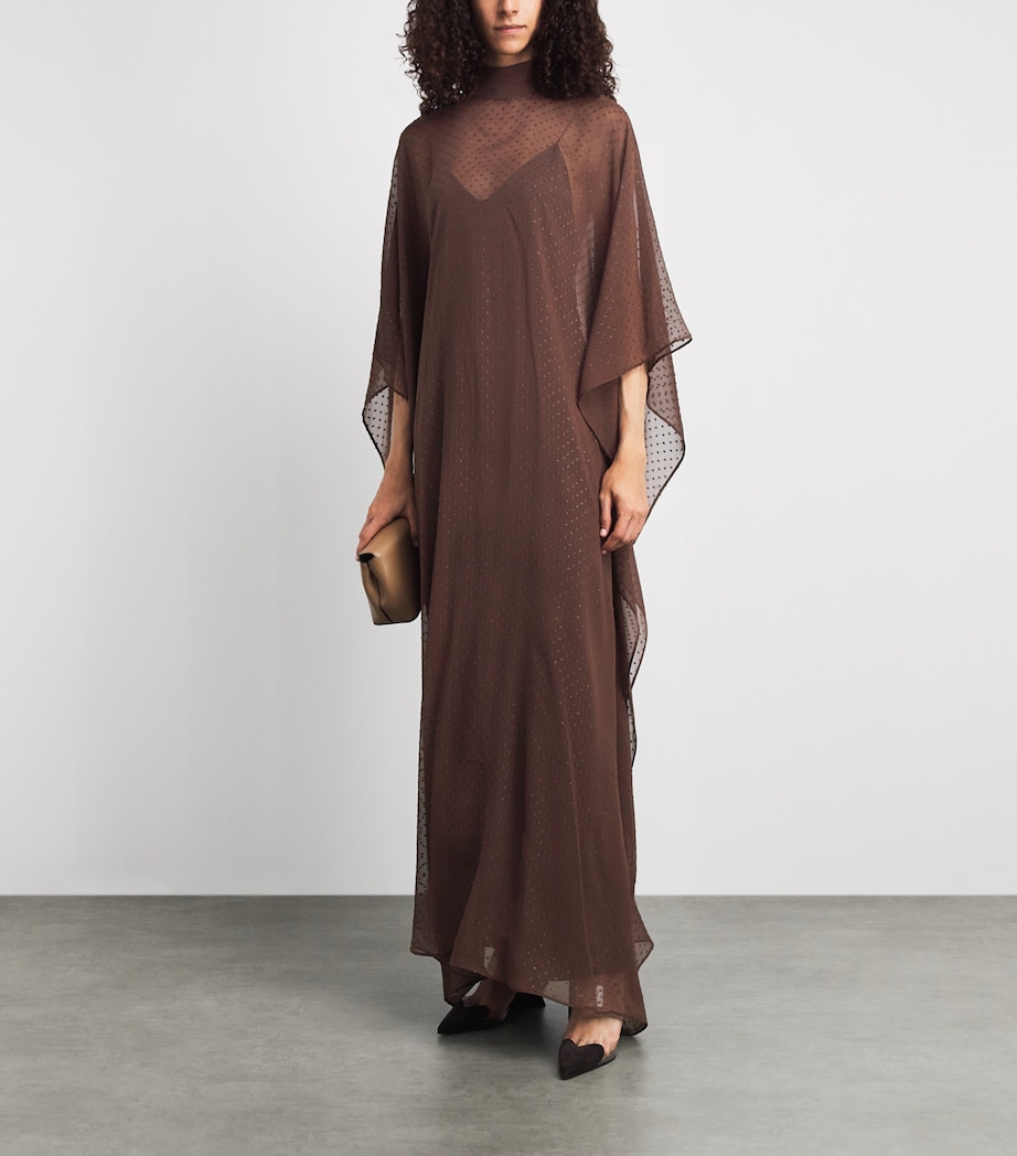 Taller Marmo Womens Silk-Blend Muscat Kaftan Maxi Dress Chocolate Image 2
