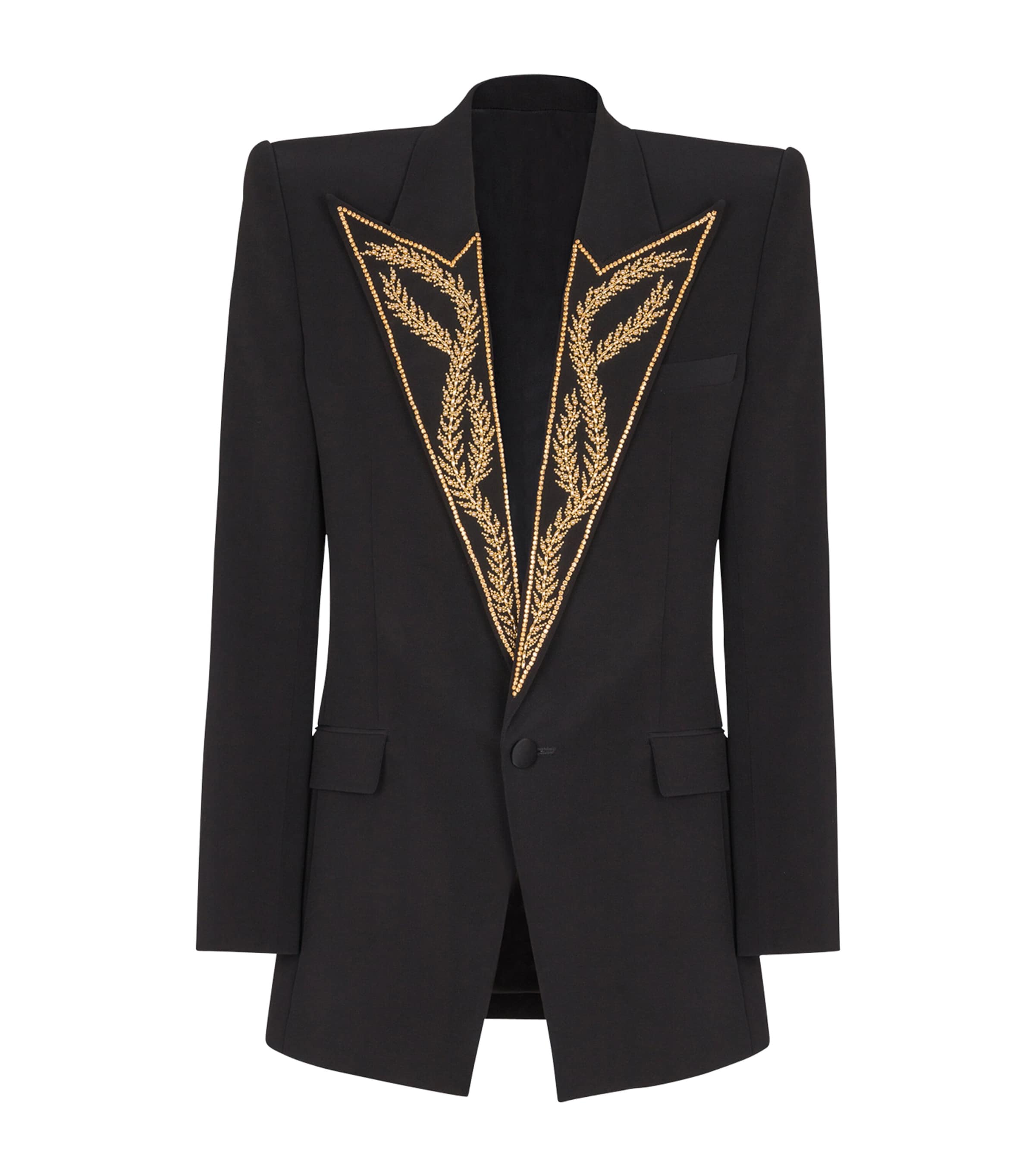 Balmain Embroidered Tuxedo Jacket In Black