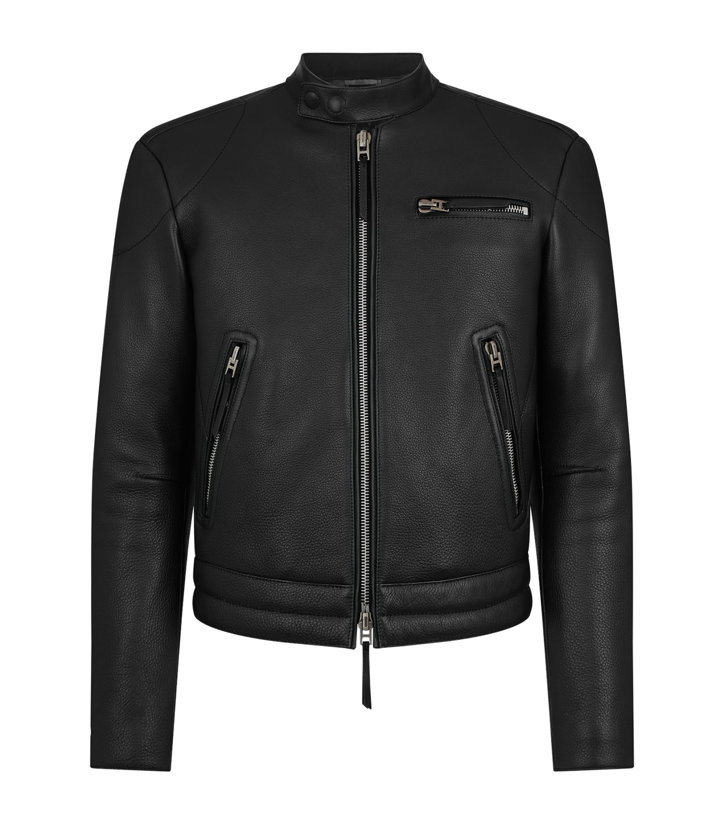 Tom Ford Leather Biker Jacket In Black