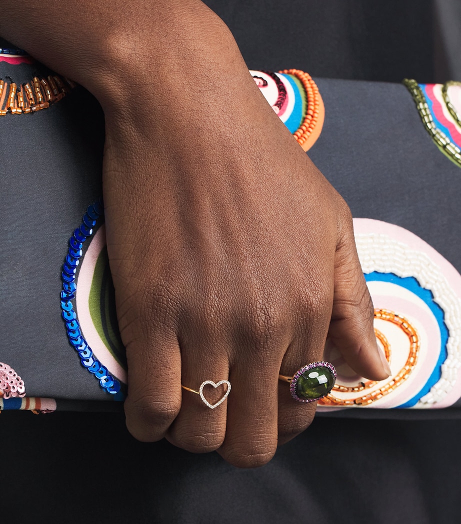 Rosa de la Cruz Yellow Gold and Diamond Love Heart Ring | Harrods US