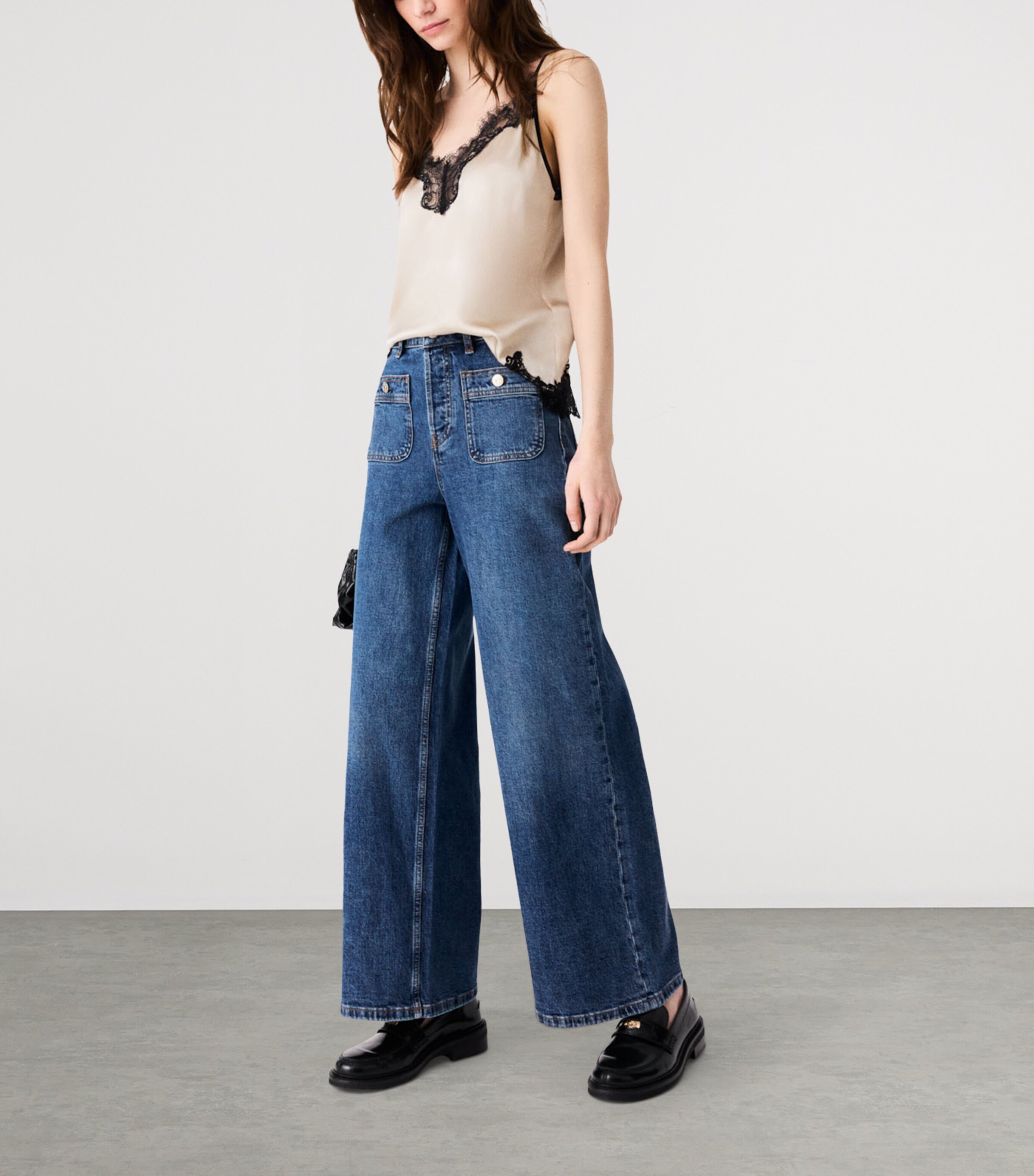 Maje Womens Stretch Wide-Leg Jeans Blue Image 5