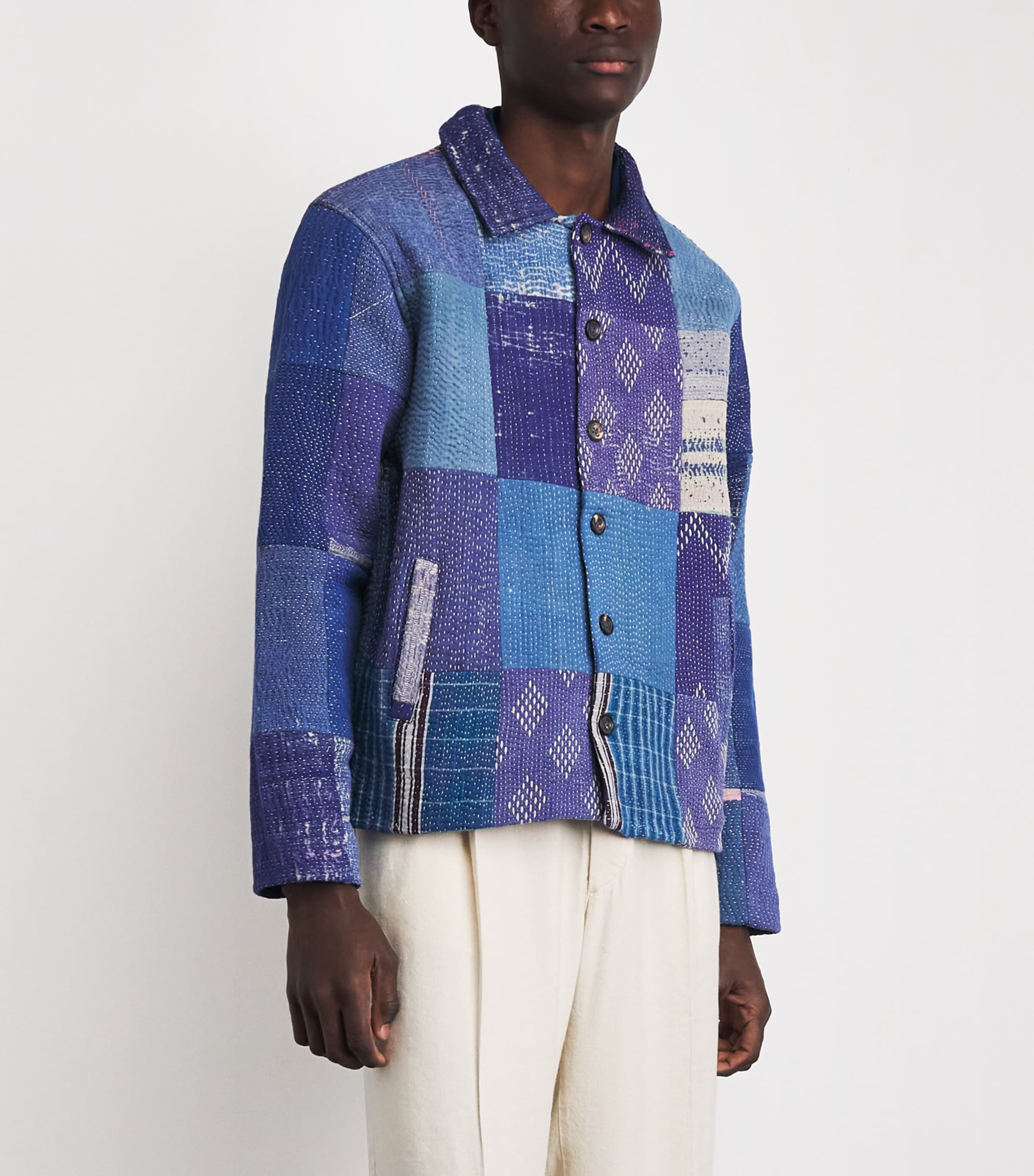 Cotton Patchwork Jacket BLUE/ WHITE Image 4
