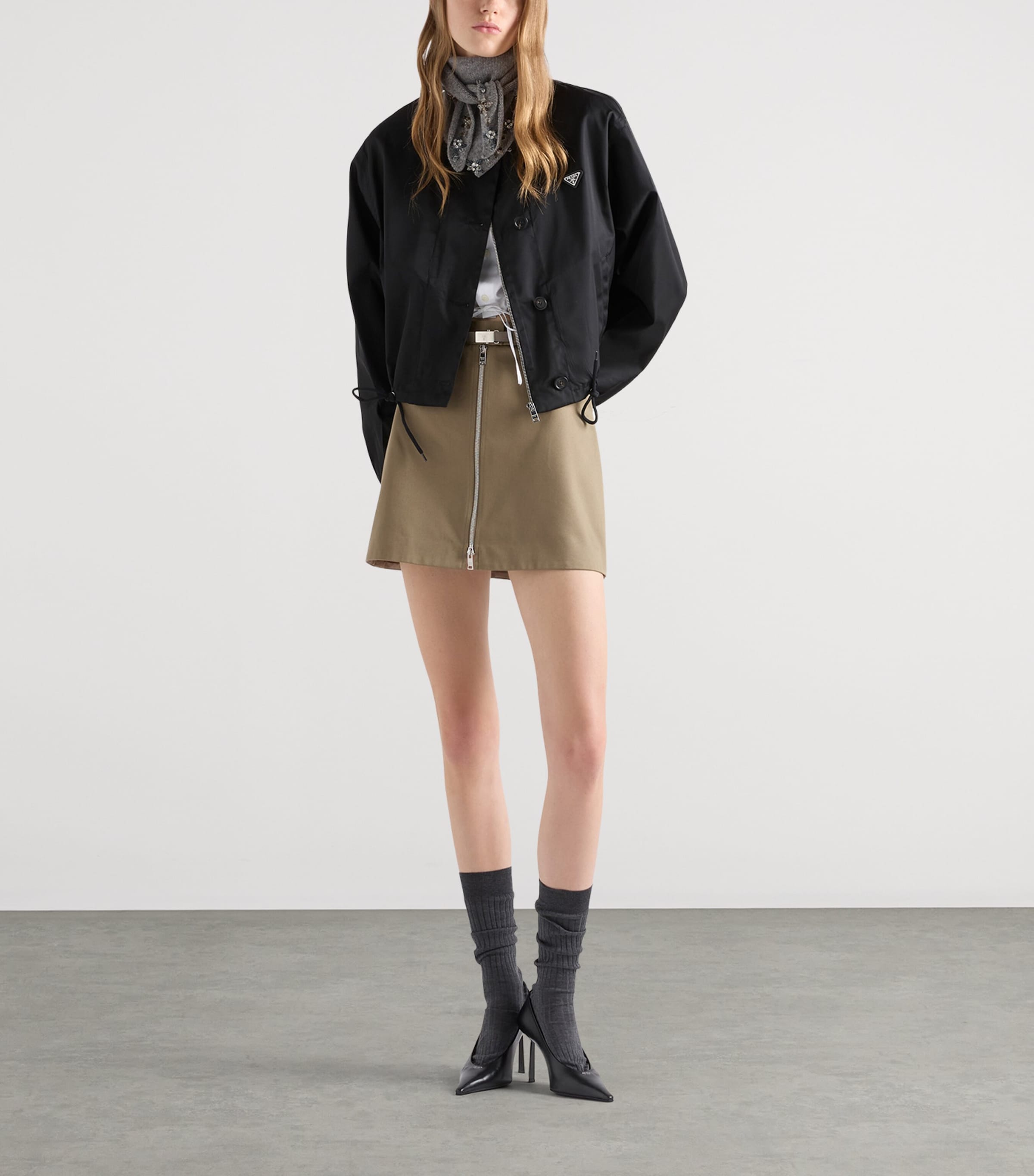 Prada Womens Chino Zip-Up Mini Skirt Grey Image 2