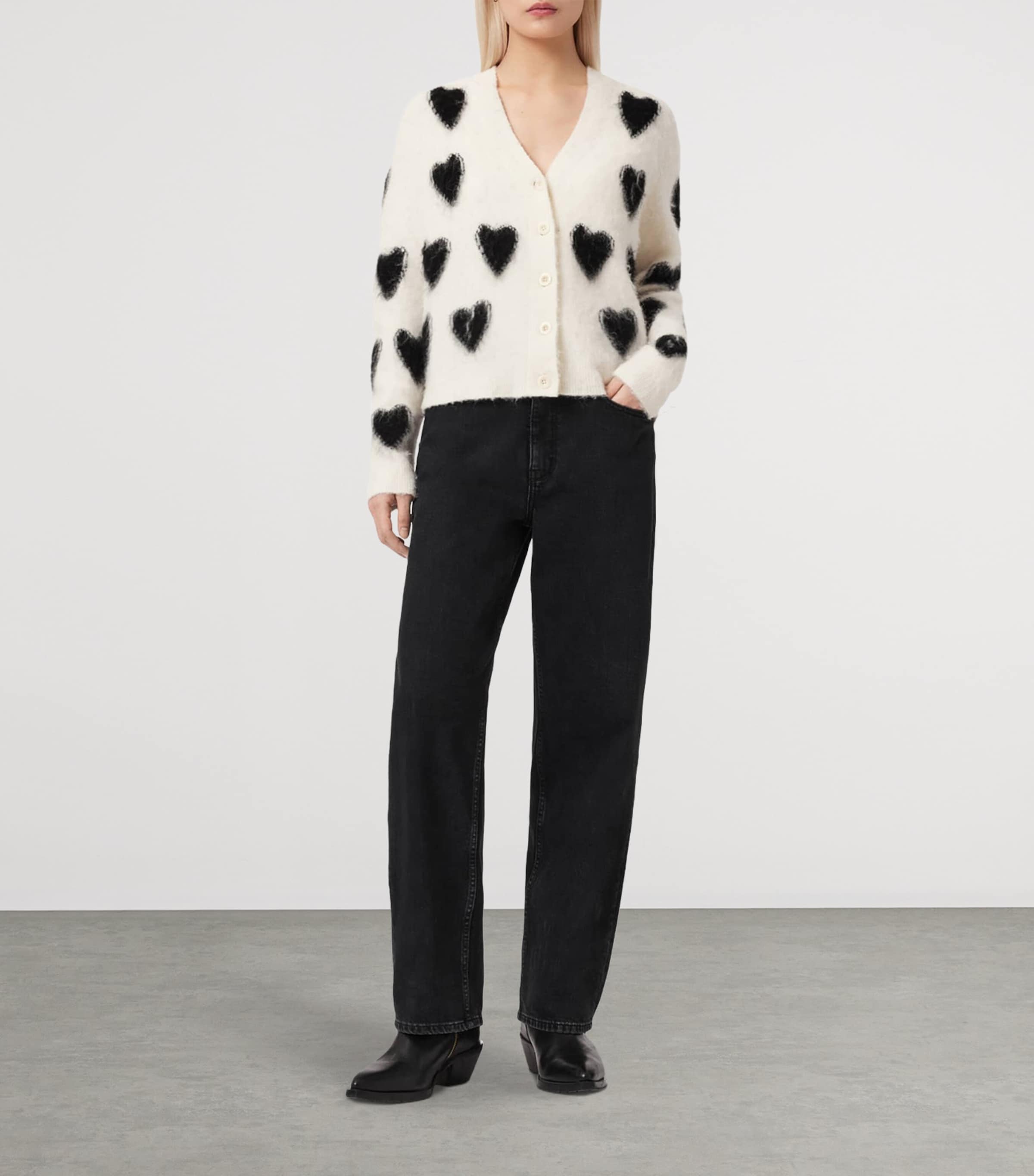 AllSaints Womens Scatter Heart Cardigan Chalk White/black Image 2