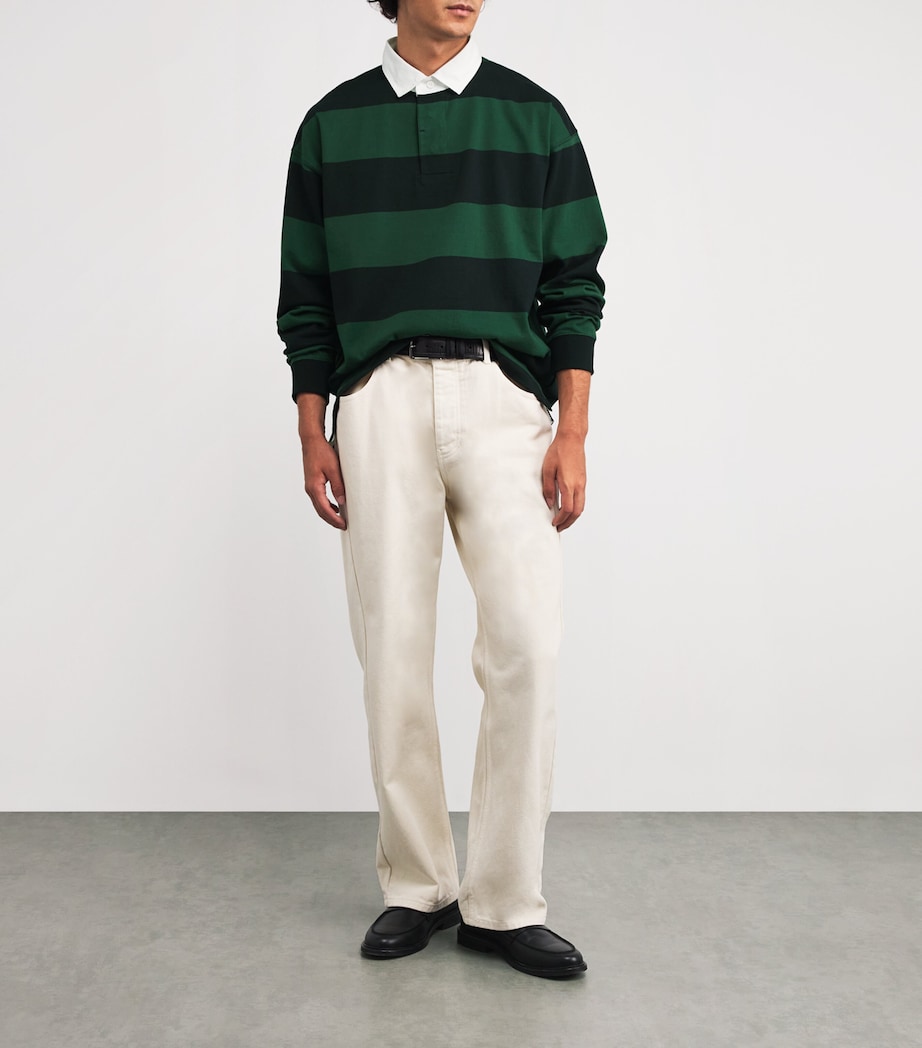 Cotton Stripe Big Fit Rugby Shirt GREEN Image 2