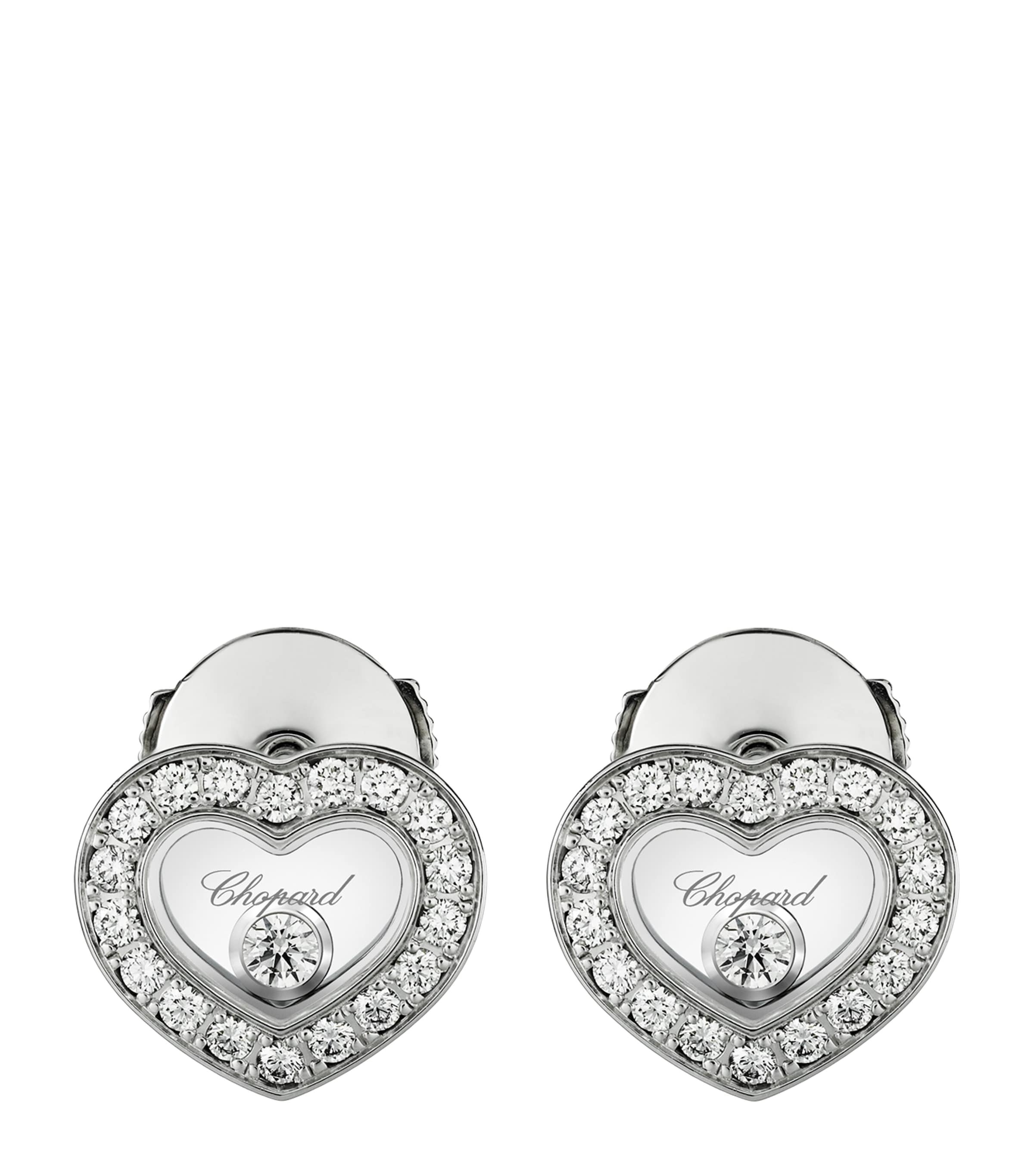 Chopard White Gold And Diamond Happy Diamonds Icons Earrings In Gray