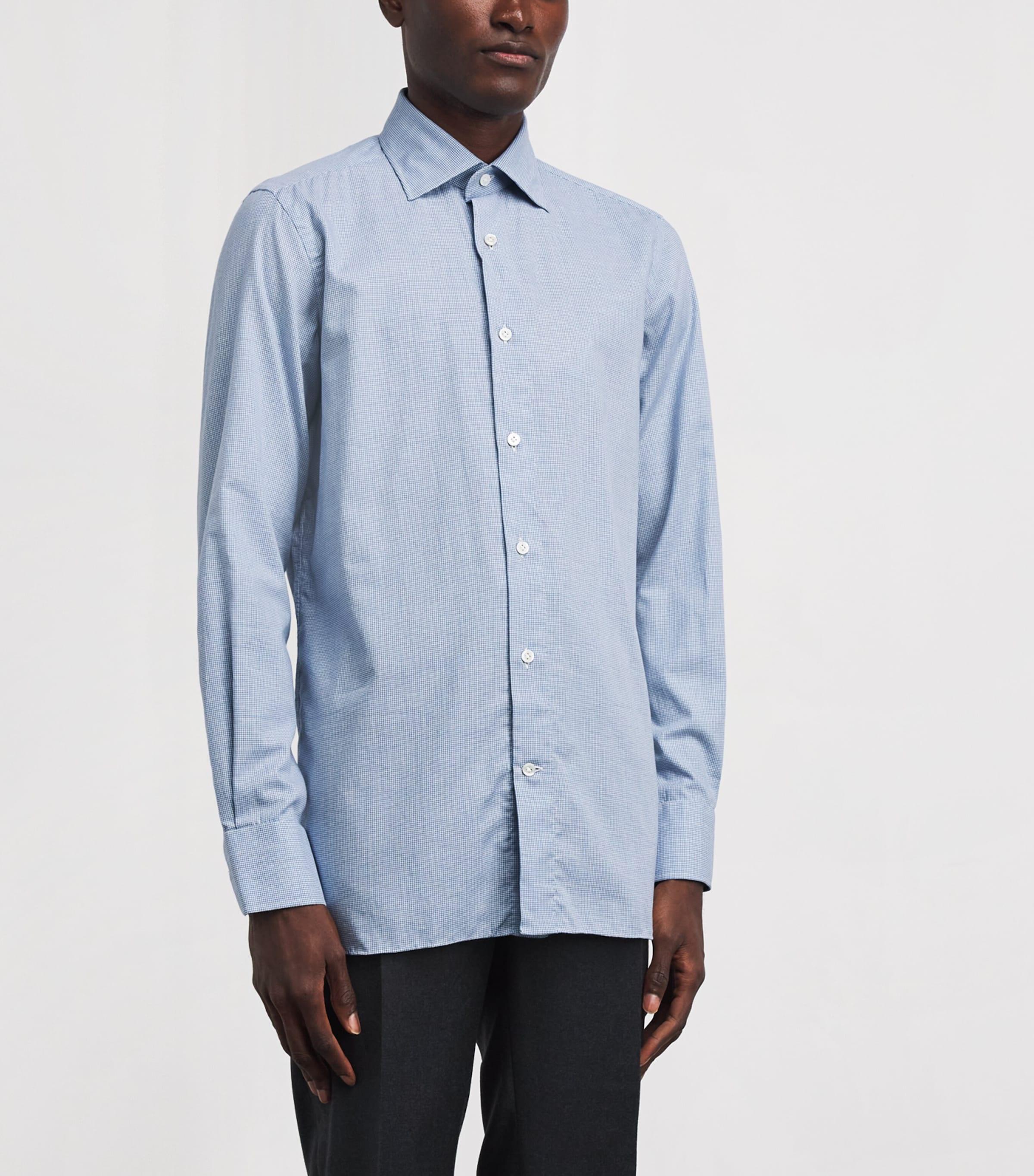 100HANDS Mens Cotton Houndstooth Shirt Blue Melange Image 4