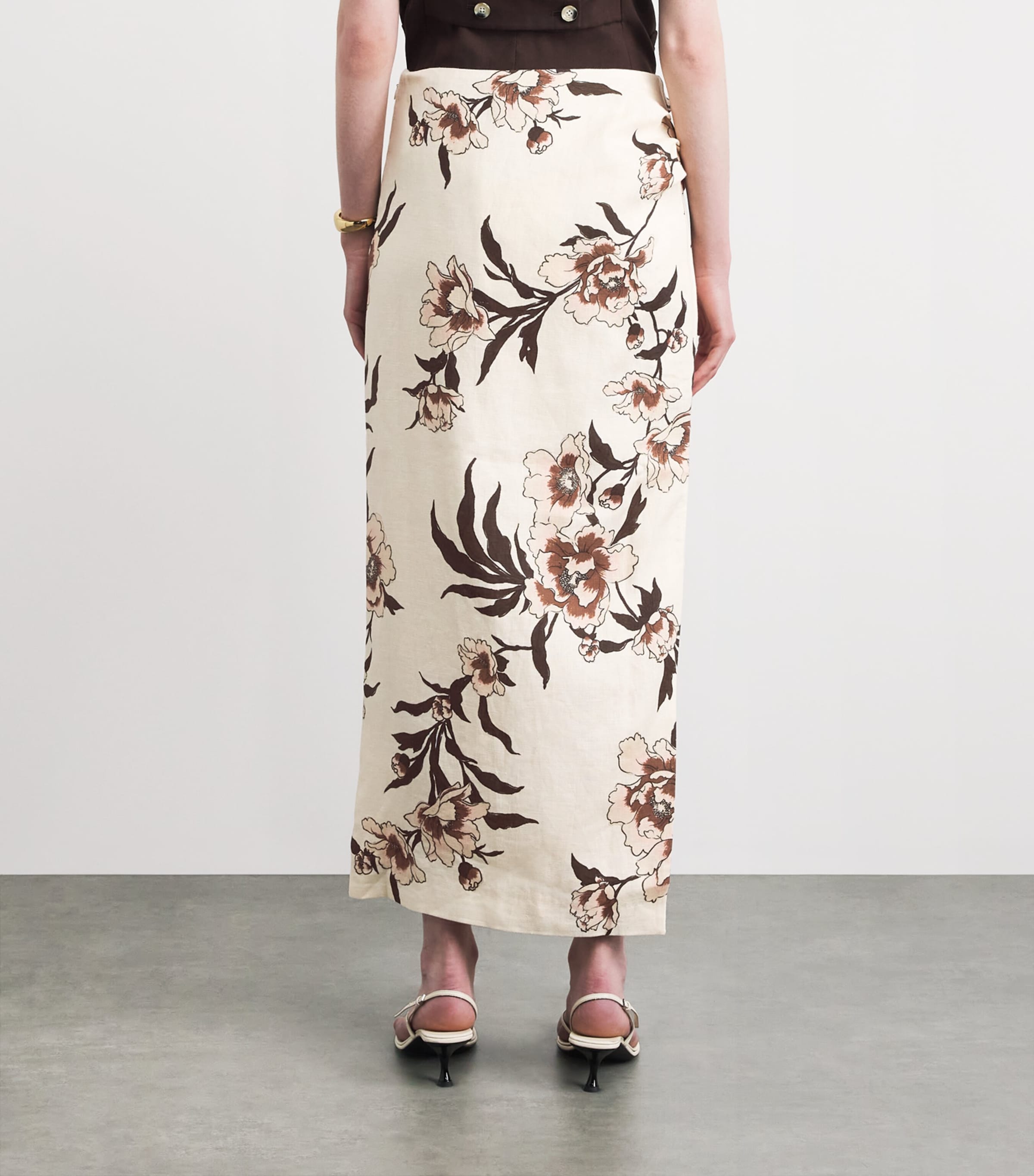 SIR. Womens Linen Peony Asymmetric Maxi Skirt Peony Floral Image 5