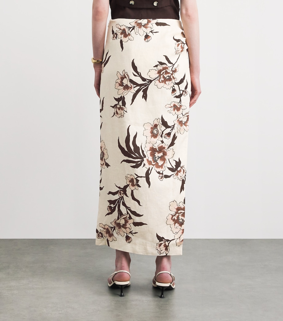 SIR. Womens Linen Peony Asymmetric Maxi Skirt Peony Floral Image 5